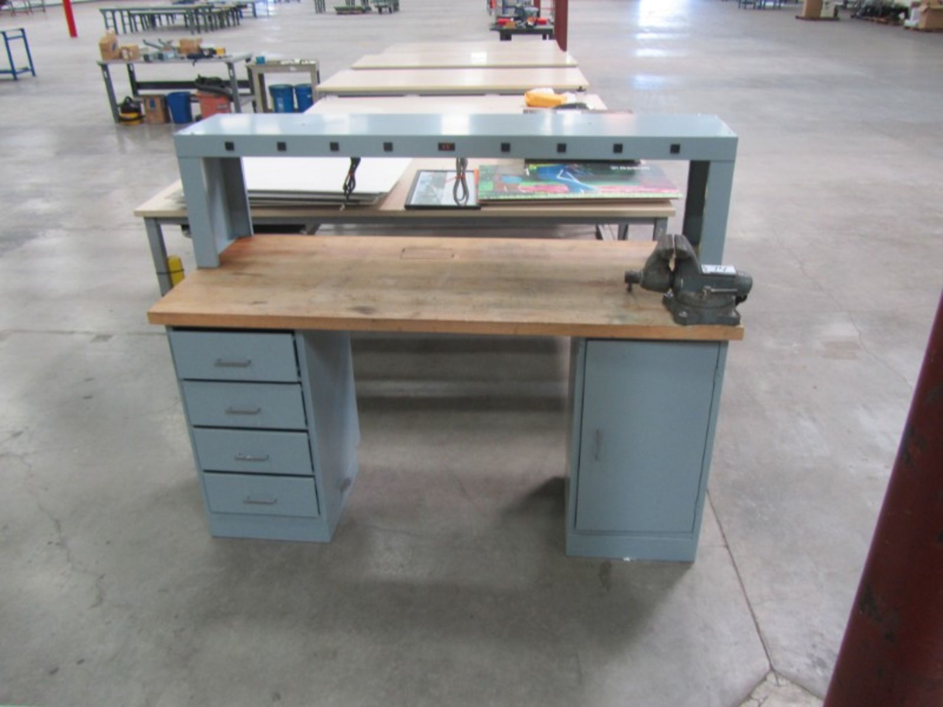 Workbench, with vise, power strip, drawers & butcher block top - Image 2 of 5