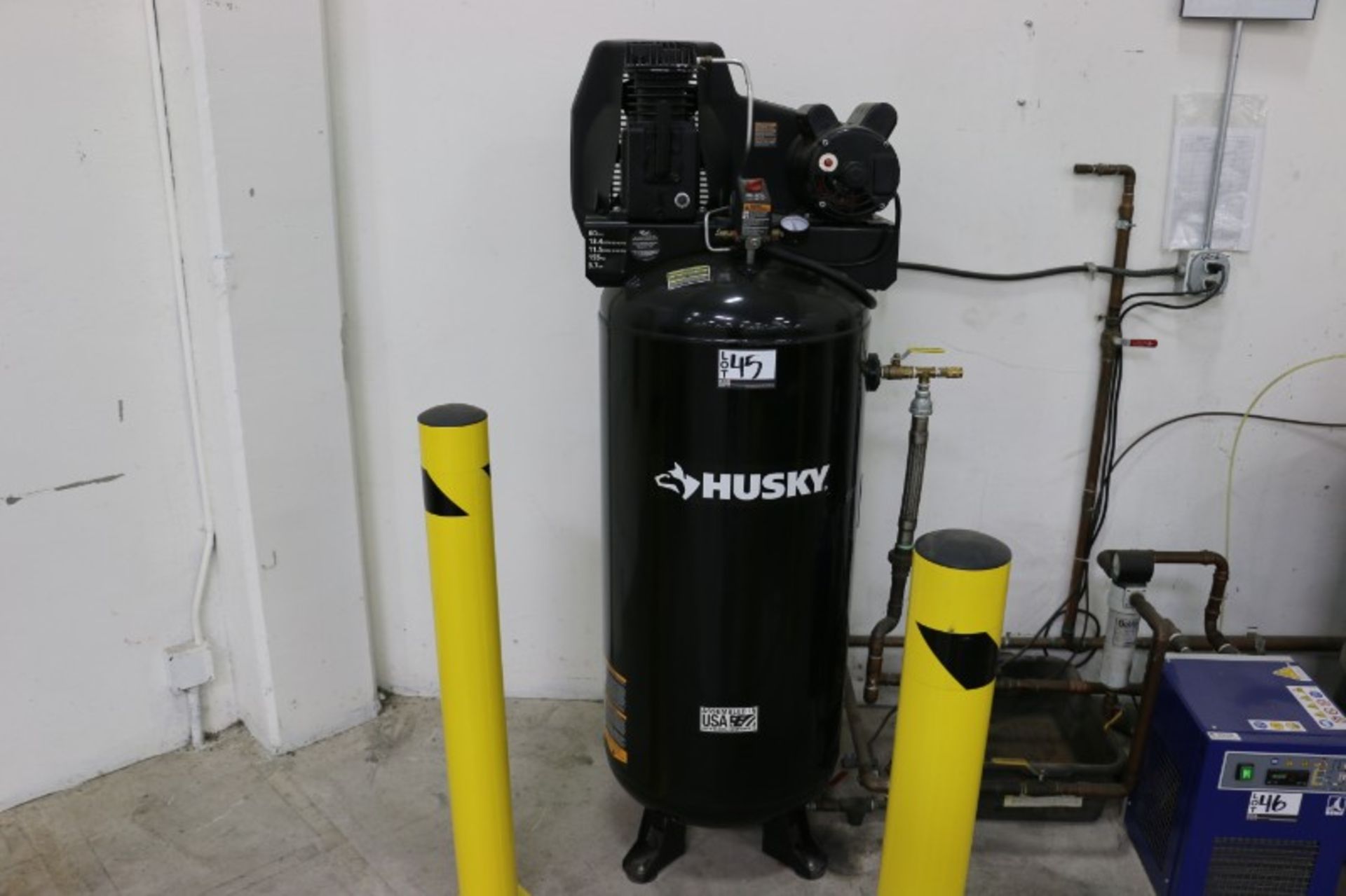 3.7 HP Husky C601H Reciprocating Air Compressor, 60 gal tank, 155 PSI, s/n 2004181