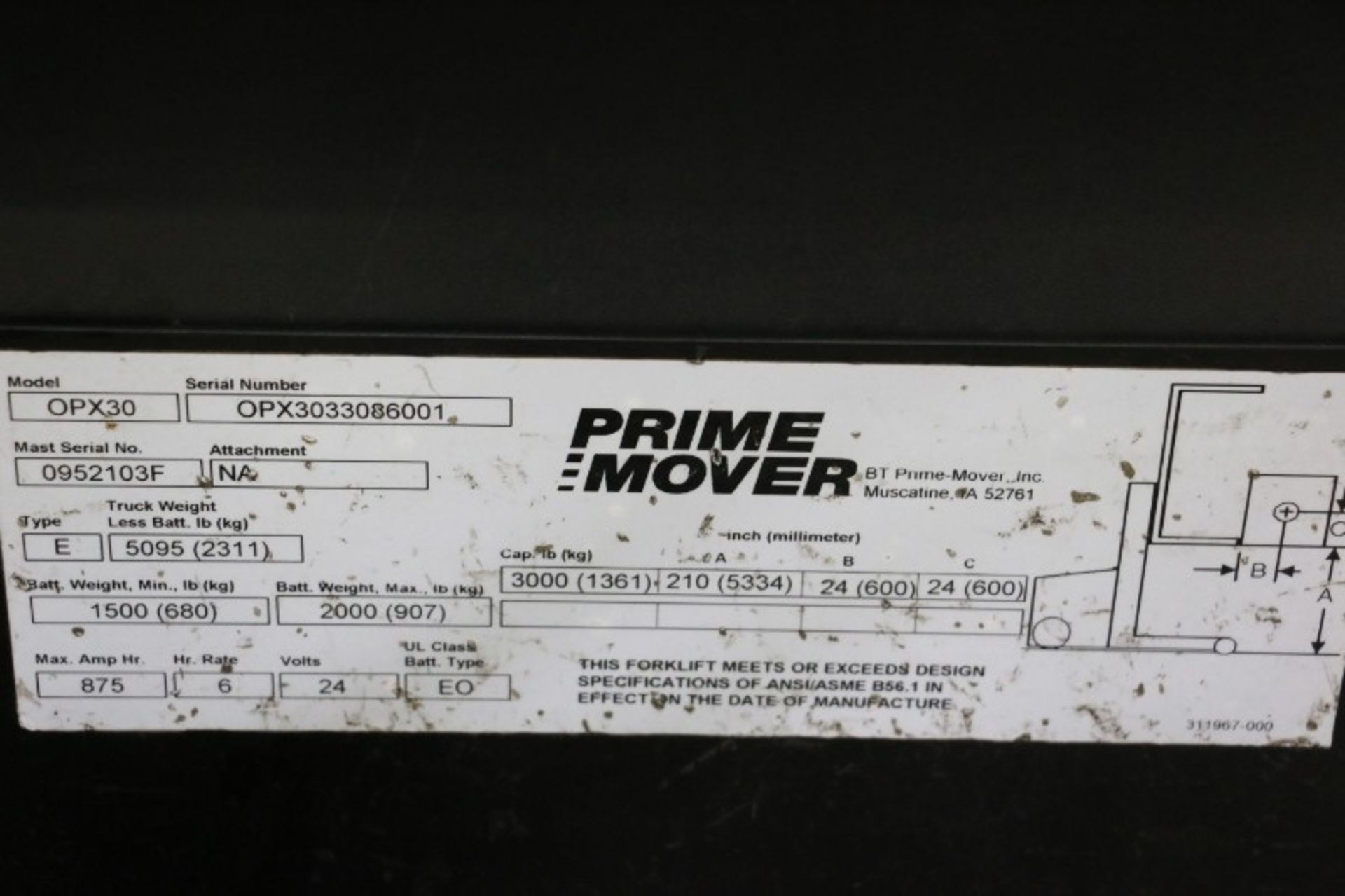 BT Prime Mover OPX30 Order Picker, electric, 3000lb capacity, s/n OPX3033086001, with battery & - Image 5 of 6