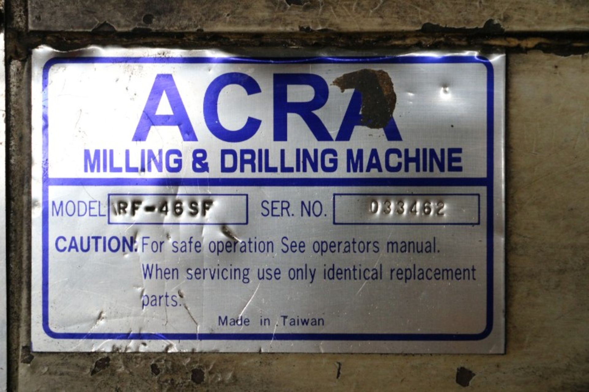 Acra RF-46SF Manual Drill Press, S/N 033462 - Image 6 of 6