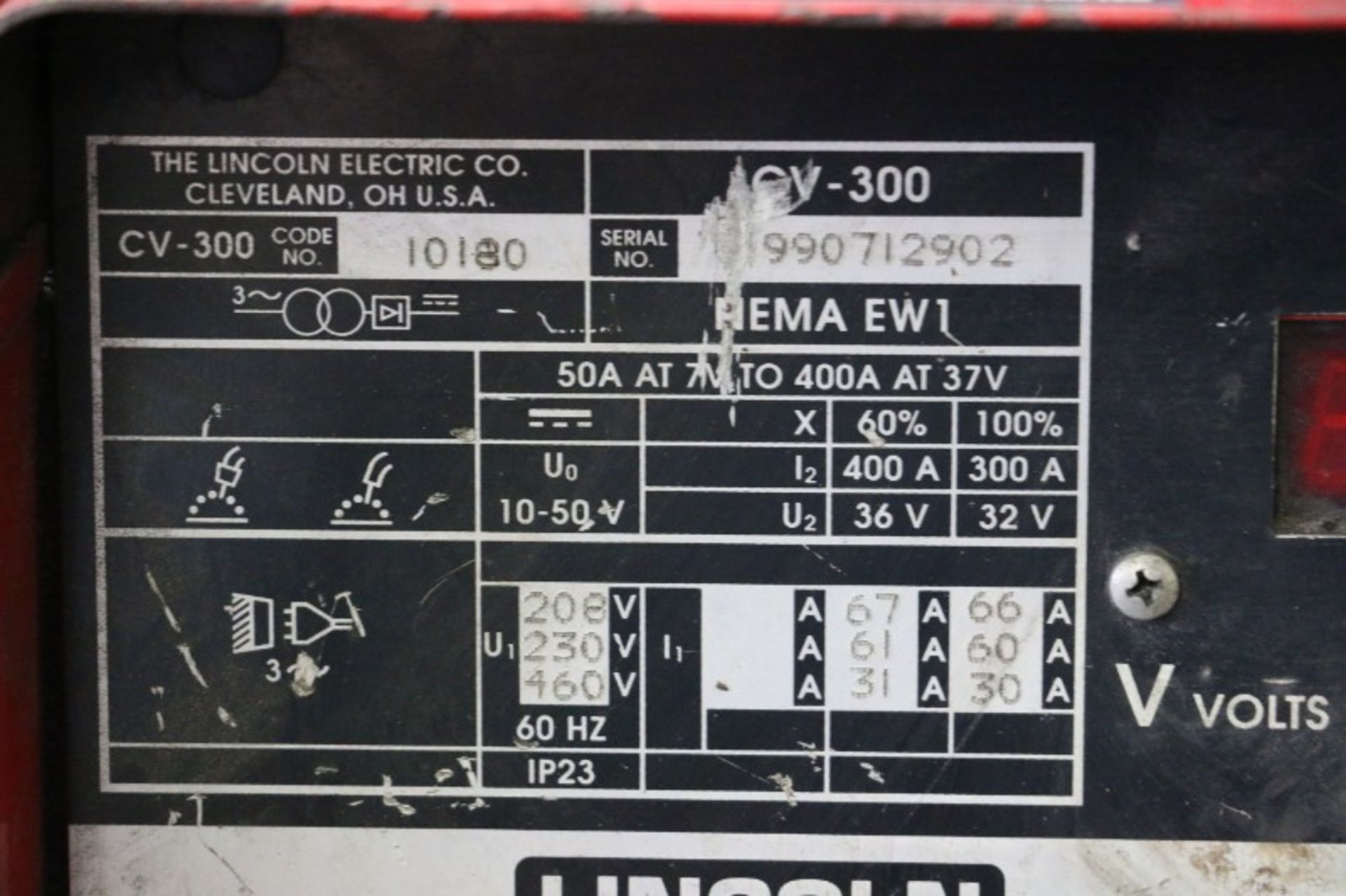 Lincoln Electric Idealarc CV-300 Arc Welder S/N U1990712902 - Image 4 of 4