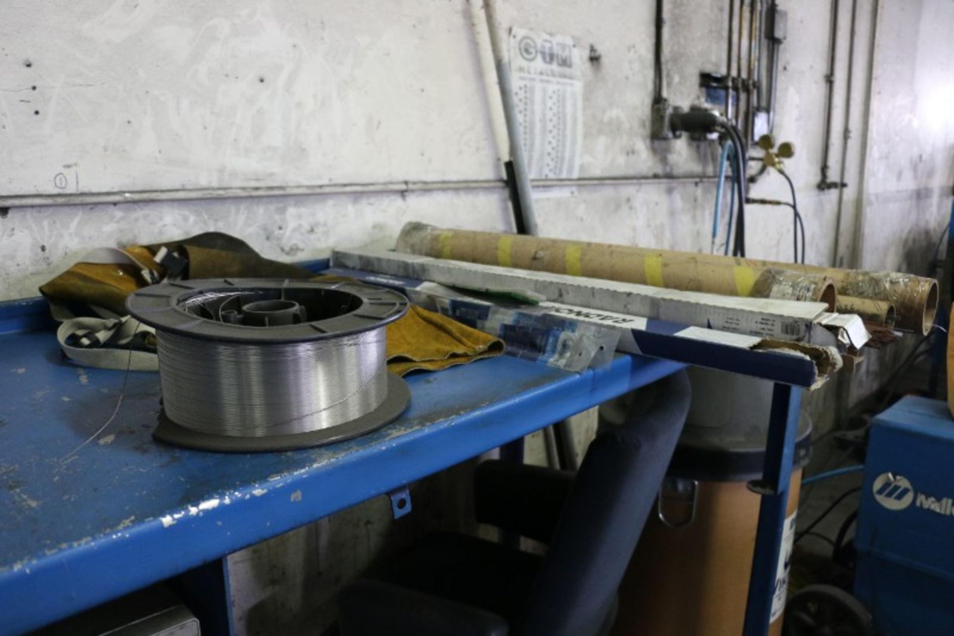 Work Bench with Assorted Welding Wire, Rods, and Microwave - Image 4 of 4