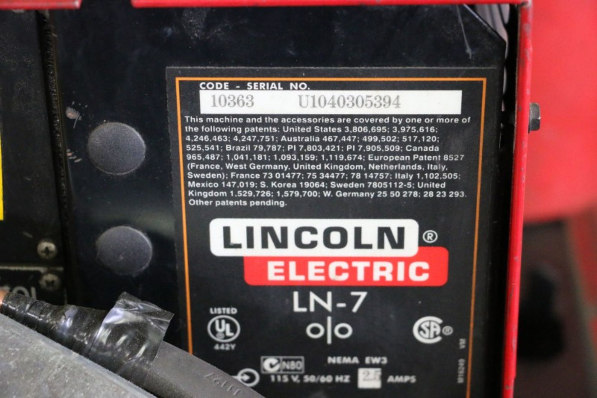 Lincoln Electric CV 300 Arc Welder S/N U1950908102 with Lincoln Electric LN-7 Wire Feeder S/N - Image 6 of 6