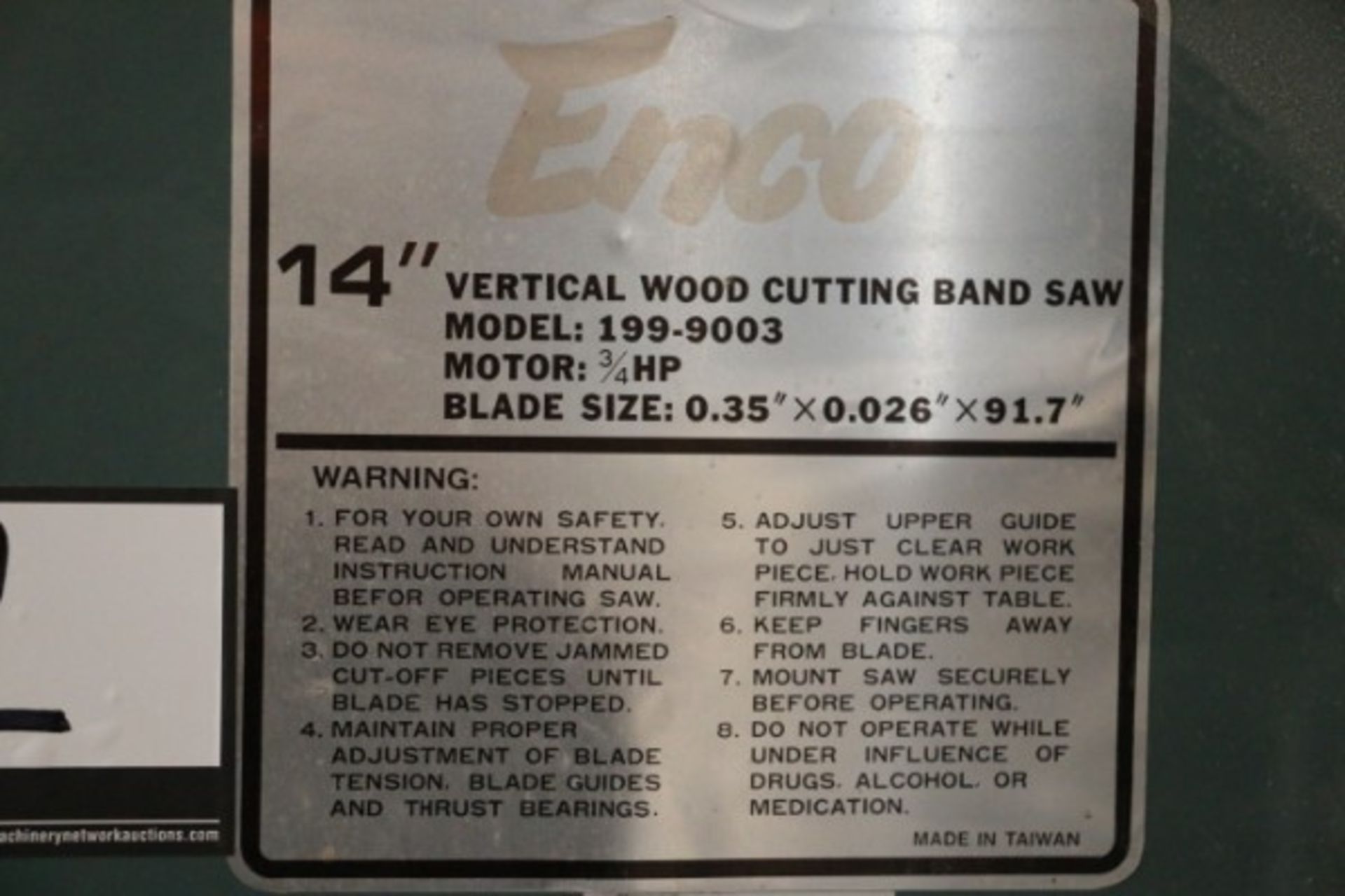 Enco 14" Vertical Wood Cutting Band Saw - Image 3 of 3