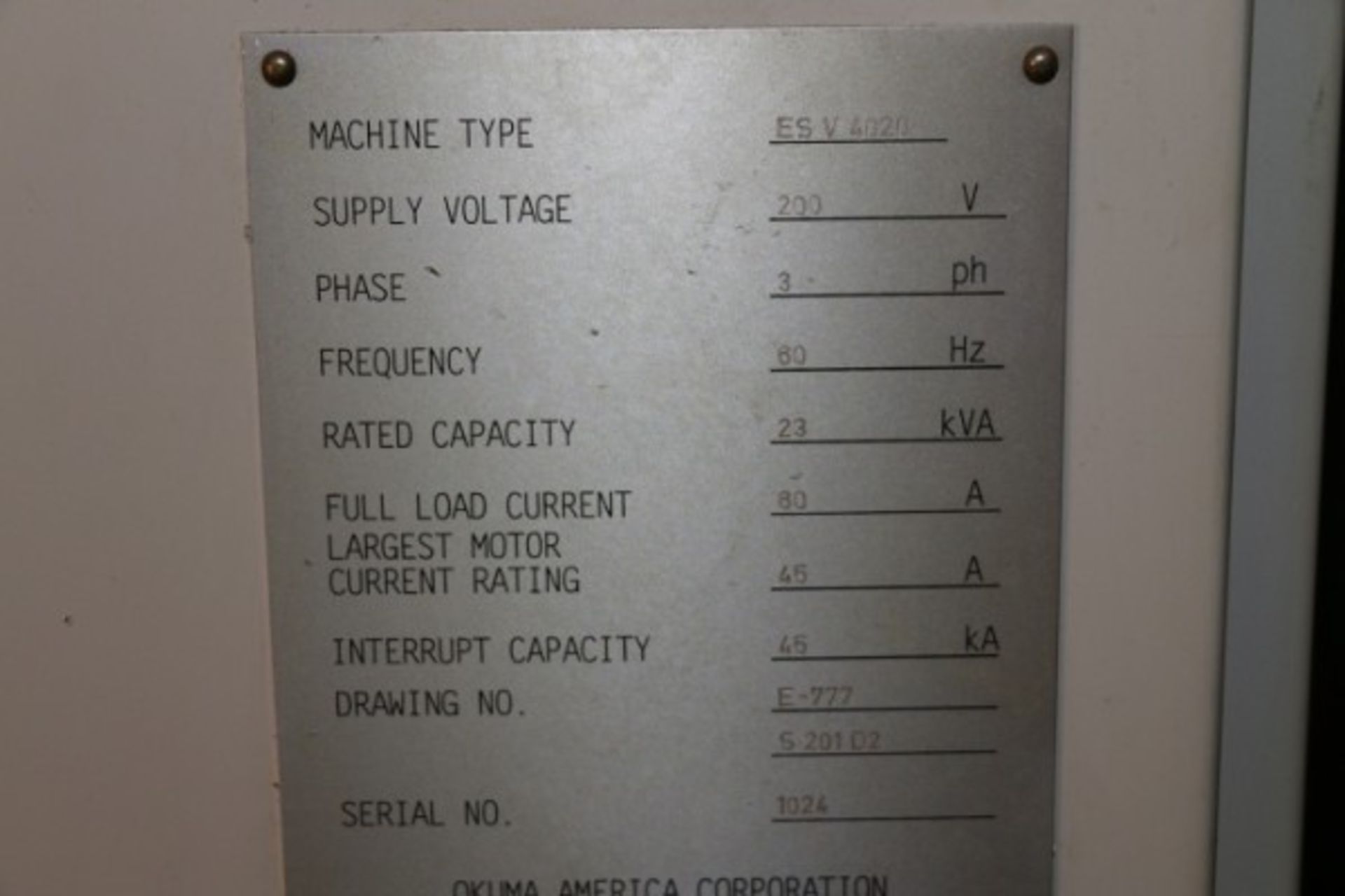 OKUMA MODEL ES-V4020, OKUMA OSP-U10M CONTROL, S/N 1024, 10,178 Cutting Hours, New 2000 - Image 10 of 10