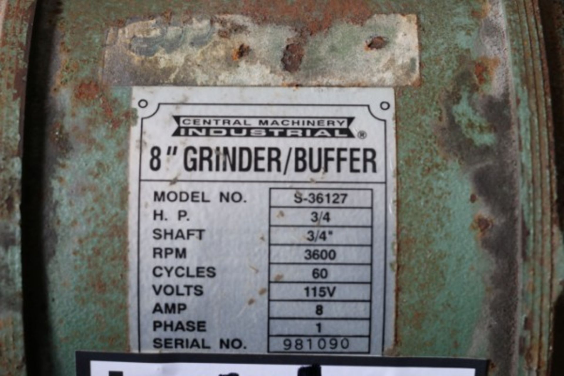 Central Machinery Industrial 8" 3/4 HP 3600 RPM Grinder Buffer S/N 981090 - Image 4 of 4