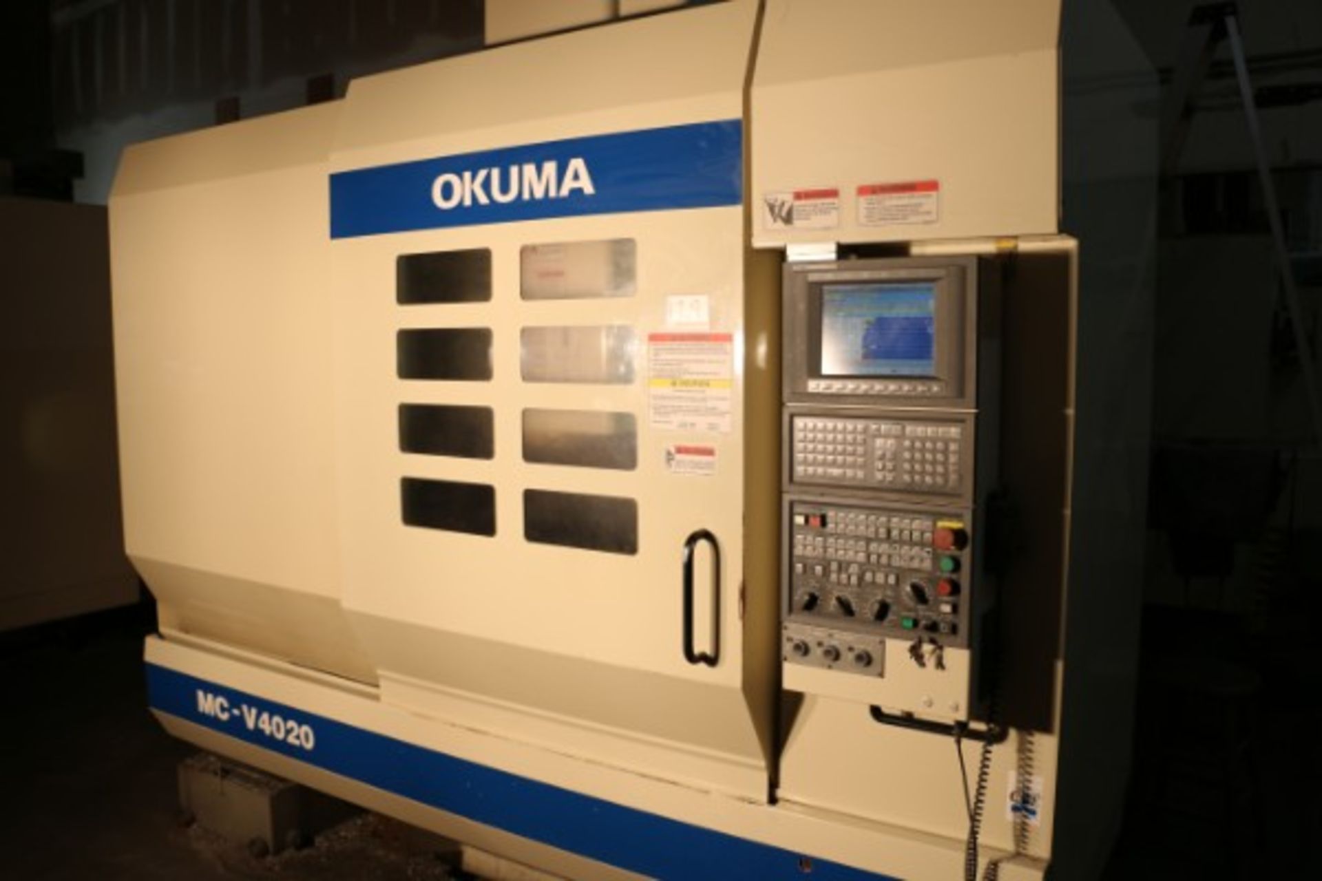 OKUMA MODEL MC-V4020, OKUMA OSP-E100M CONTROL, S/N 0815, 14,744 Cutting Hours, New 2006