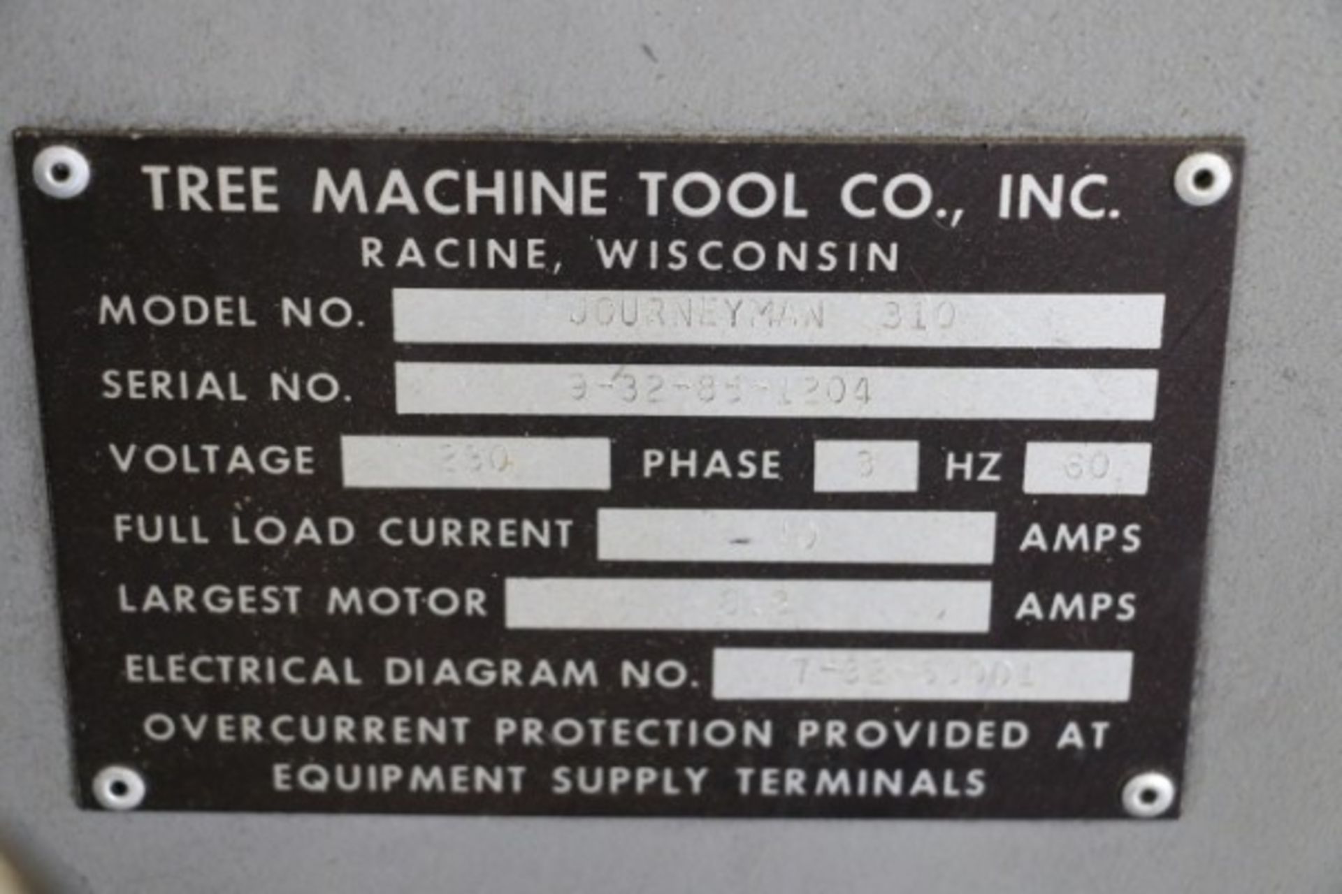 Tree Journeyman 310 CNC Mill, Delta Dynapath Ctrl, S/N 9-32-85-1204 - Image 5 of 5