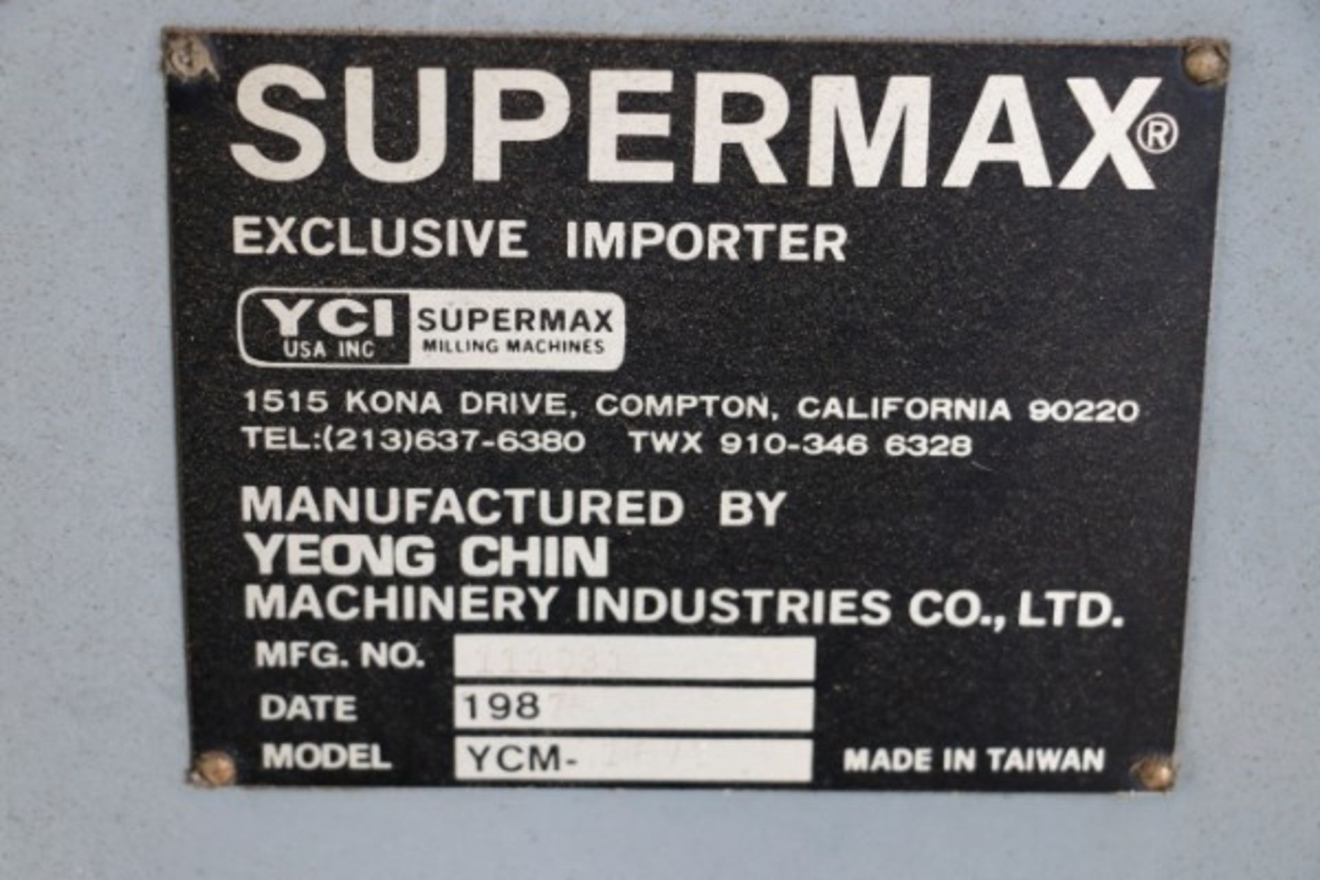 Supermax YCM-16VS NC Mill, Crusader II Ctrl, S/N 111031, New 1987 - Image 4 of 4