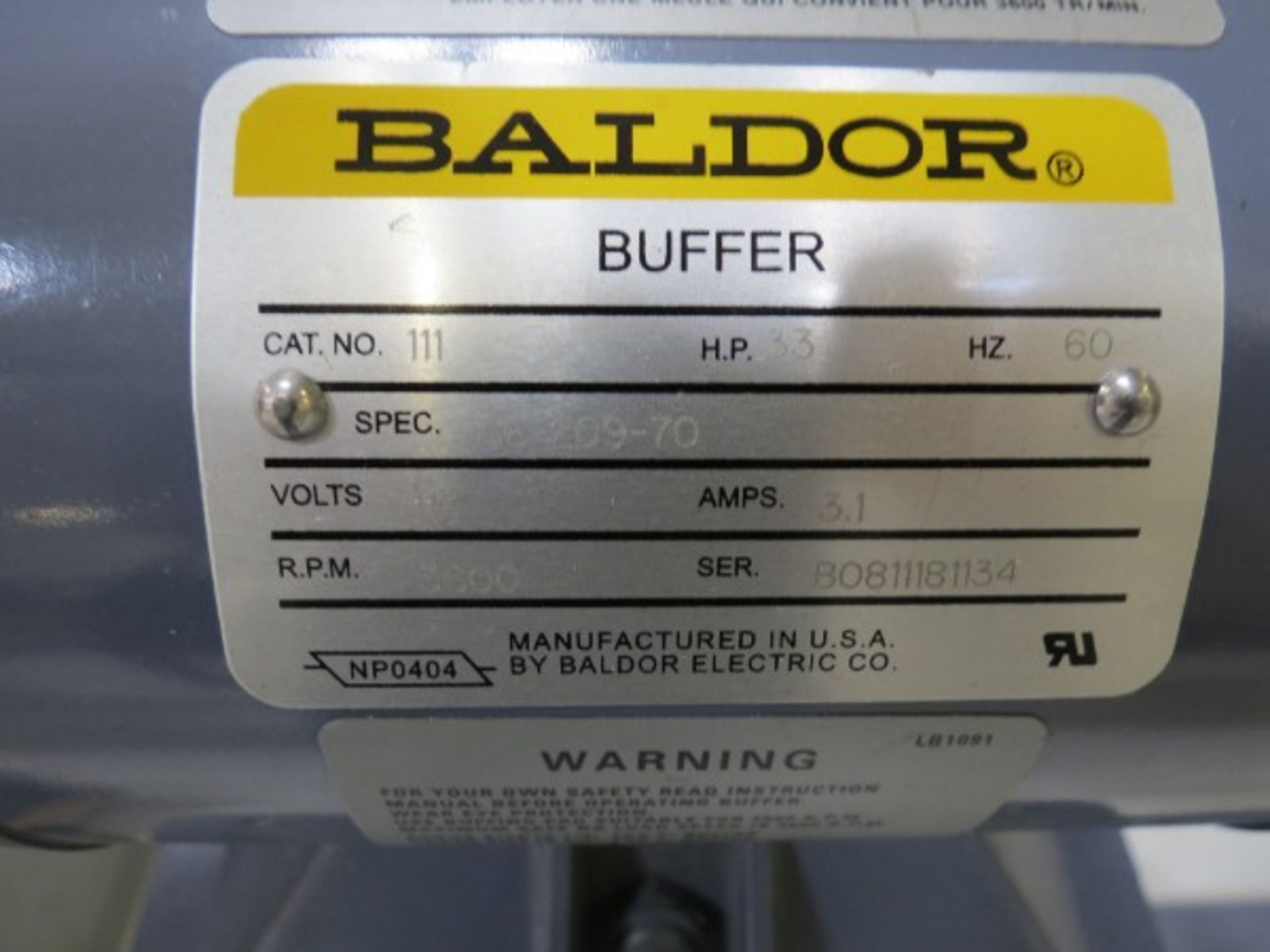 Baldor 1/3HP Buffer, S/N B0811181134 - Image 3 of 3