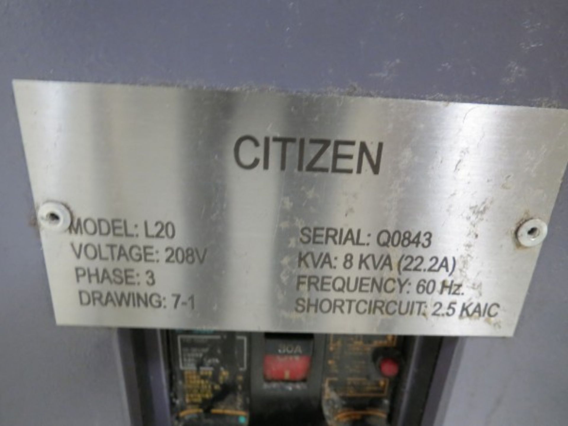 Citizen L20 CNC Swiss Screw Machine Mitsubishi Meldas ctrl sub-spindle live tools C axis, S/N Q0843 - Image 6 of 10