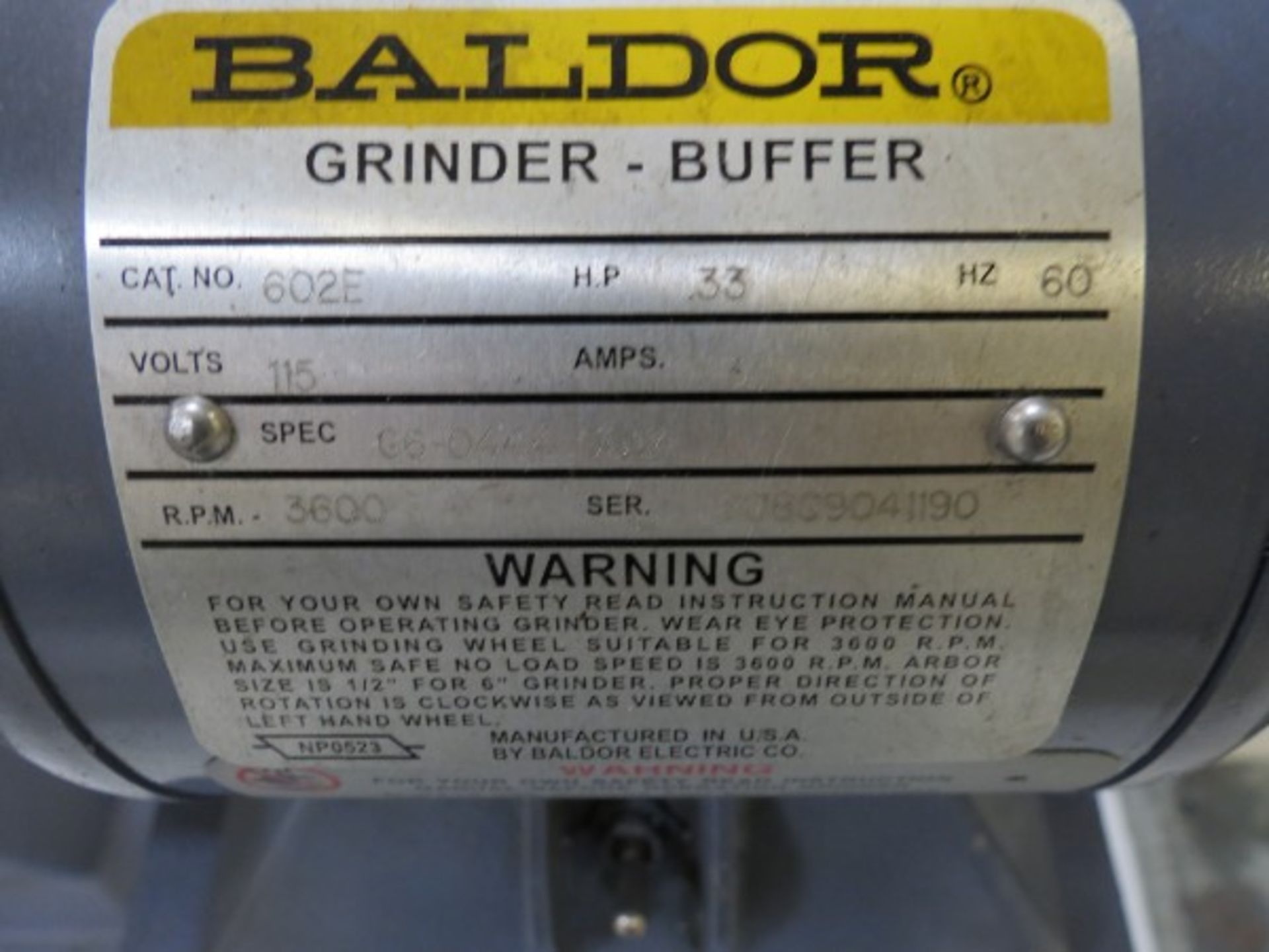 Baldor 1/3HP Grinder Buffer, S/N B0809041190 - Image 3 of 3
