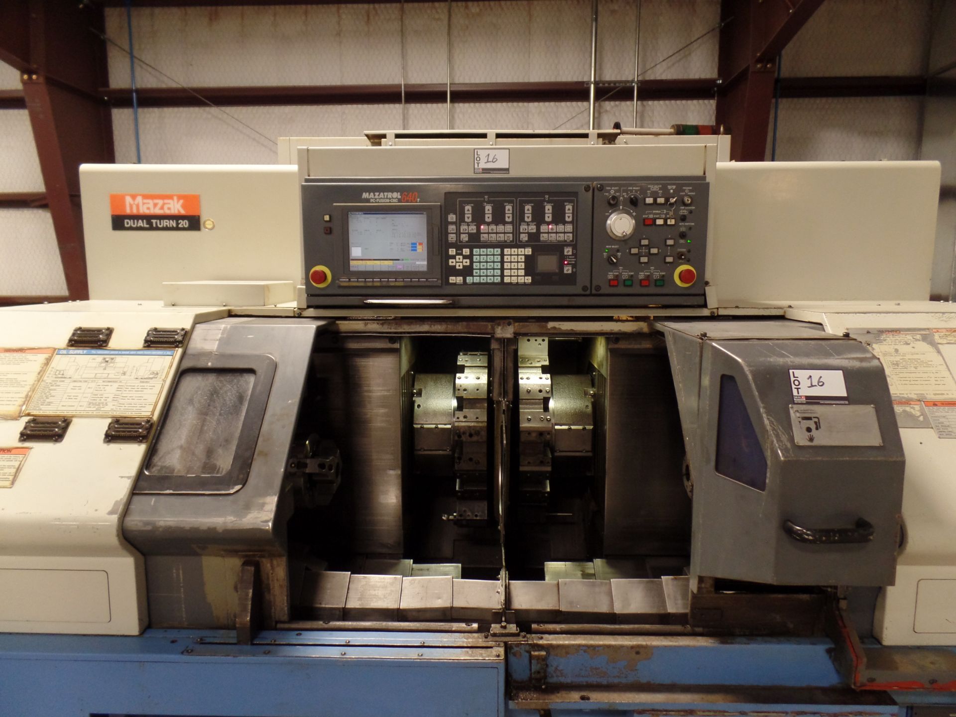 2003 Mazak Dual Turn 20 4 Axis Twin Spindle Twin Turret Opposed CNC Turning Center, rear discharge - Image 3 of 6