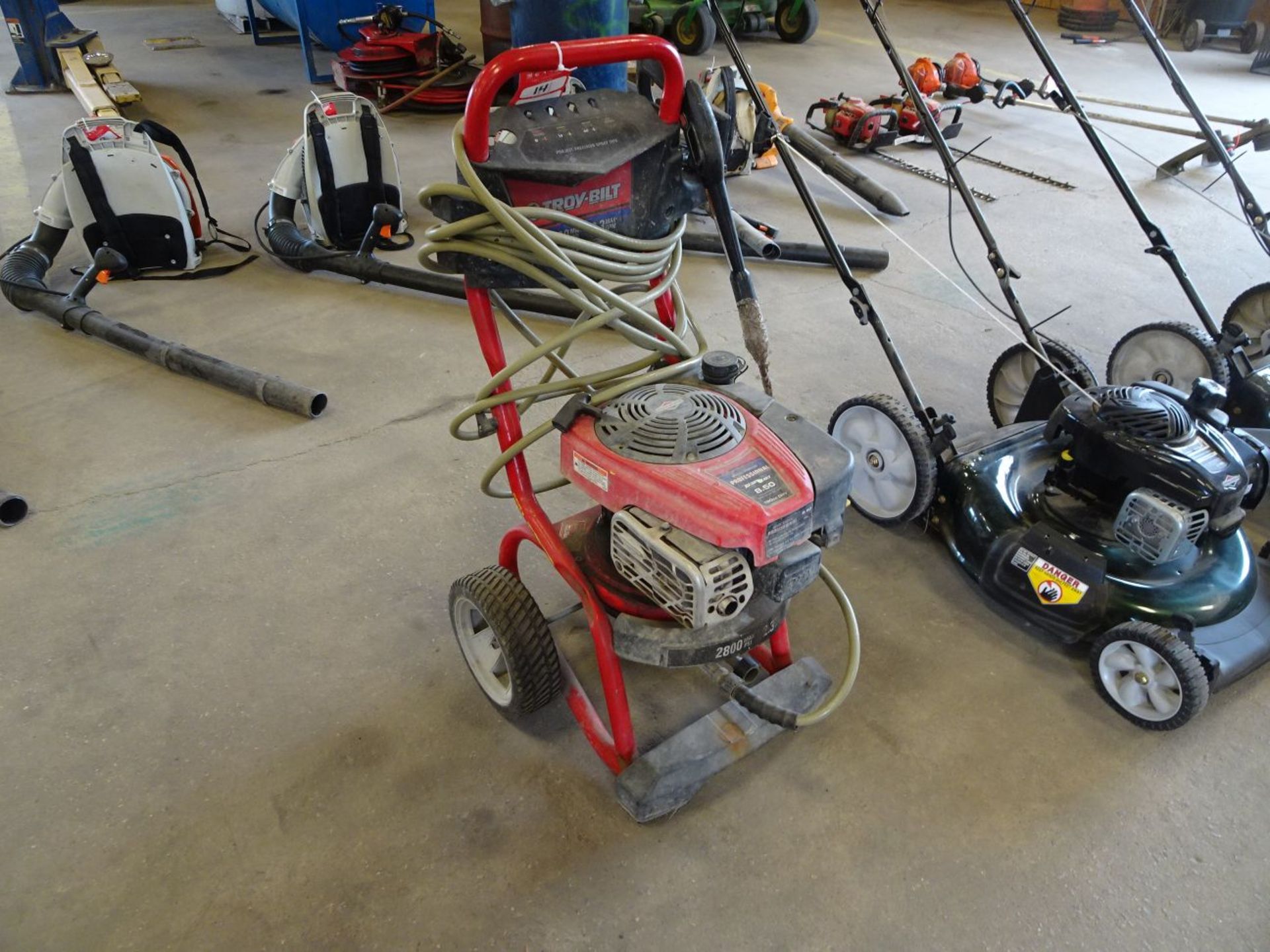 TROY BILT PRESSURE WASHER WITH HOSE AND WAND, 2800 MAX PSI (LOCATION: SHOP)