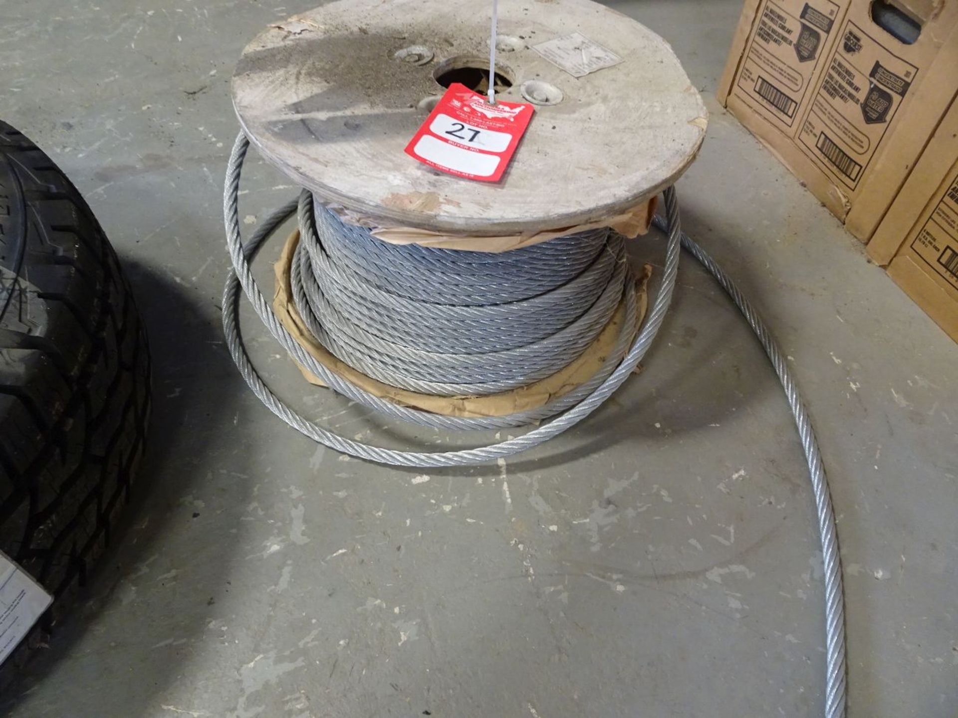 PARTIAL SPOOL OF 1/2'' DIAMETER STEEL WIRE ROPE (LOCATION: SHOP)