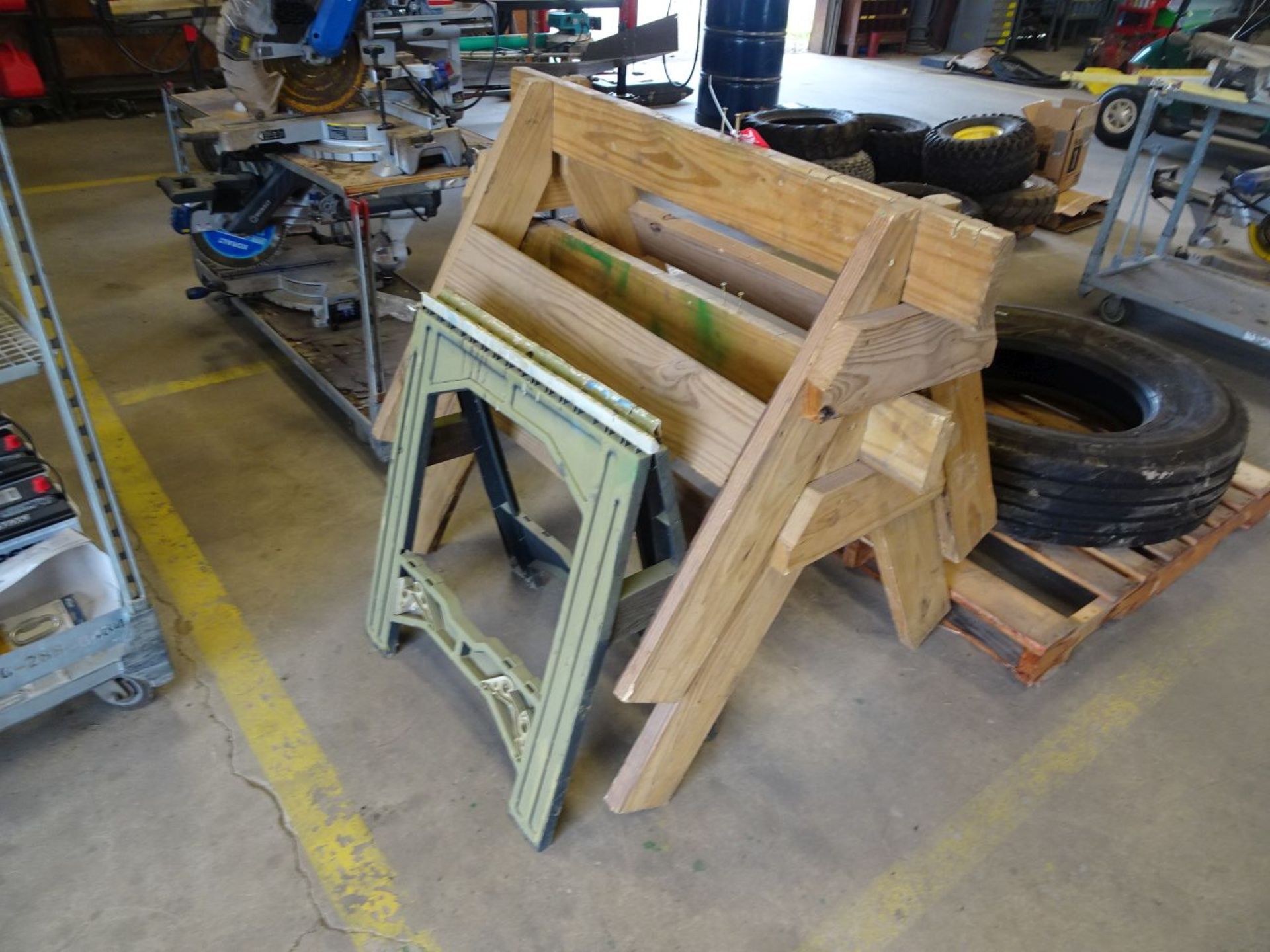 (3) ASSORTED SAW HORSES, 48'' LONG x 32'' TALL (LOCATION: SHOP)