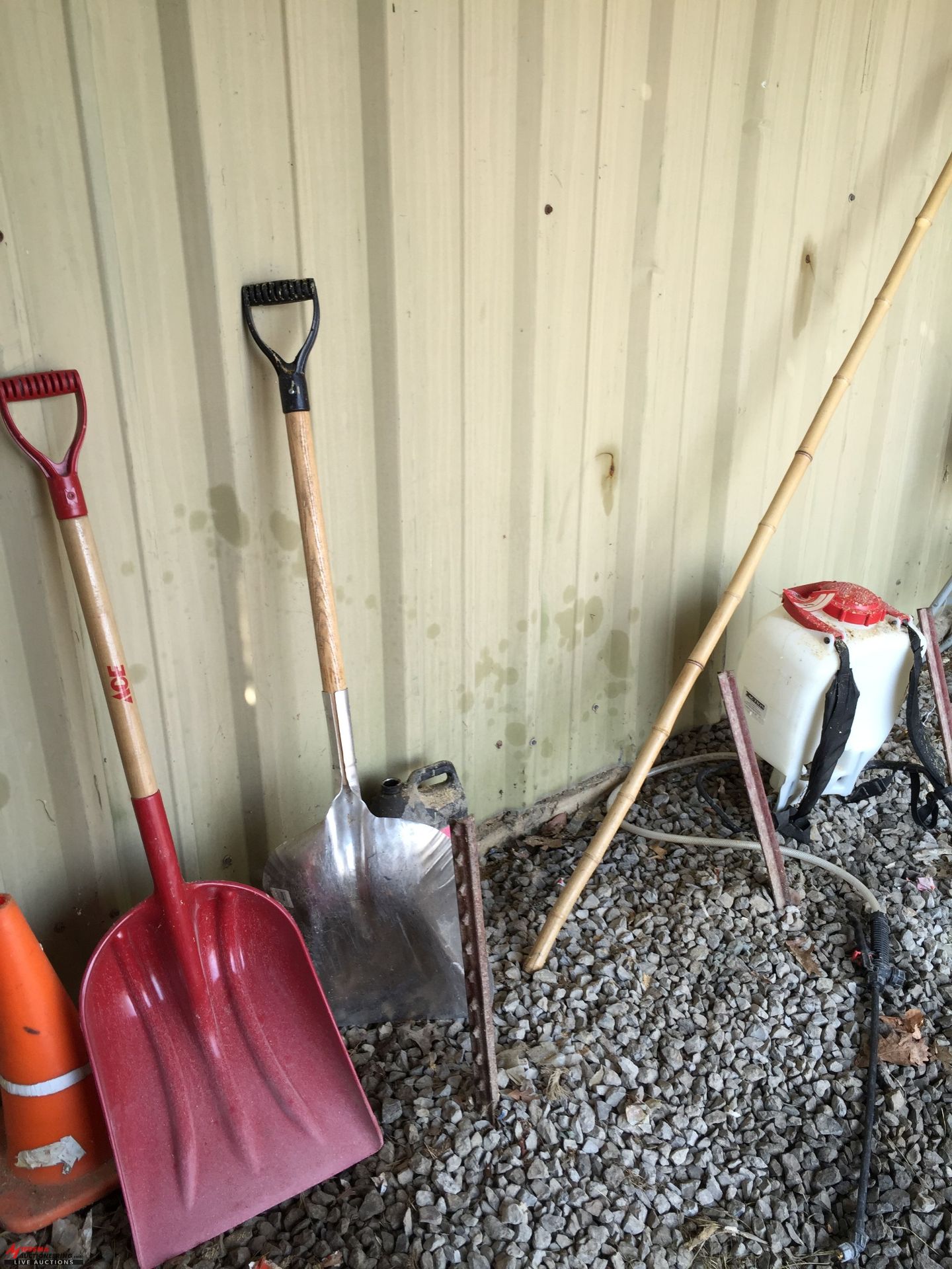 CONTENTS OF SHED, INCLUDES FENCE POSTS, SHOVELS