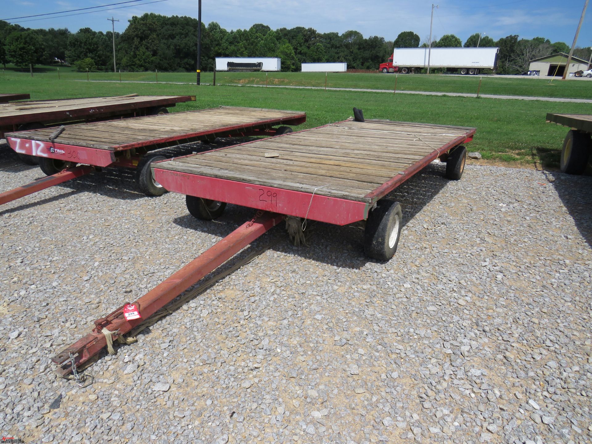 EZ TRAIL FLAT BED TRAILER, 15', SMALL TIRES, PIN HITCH