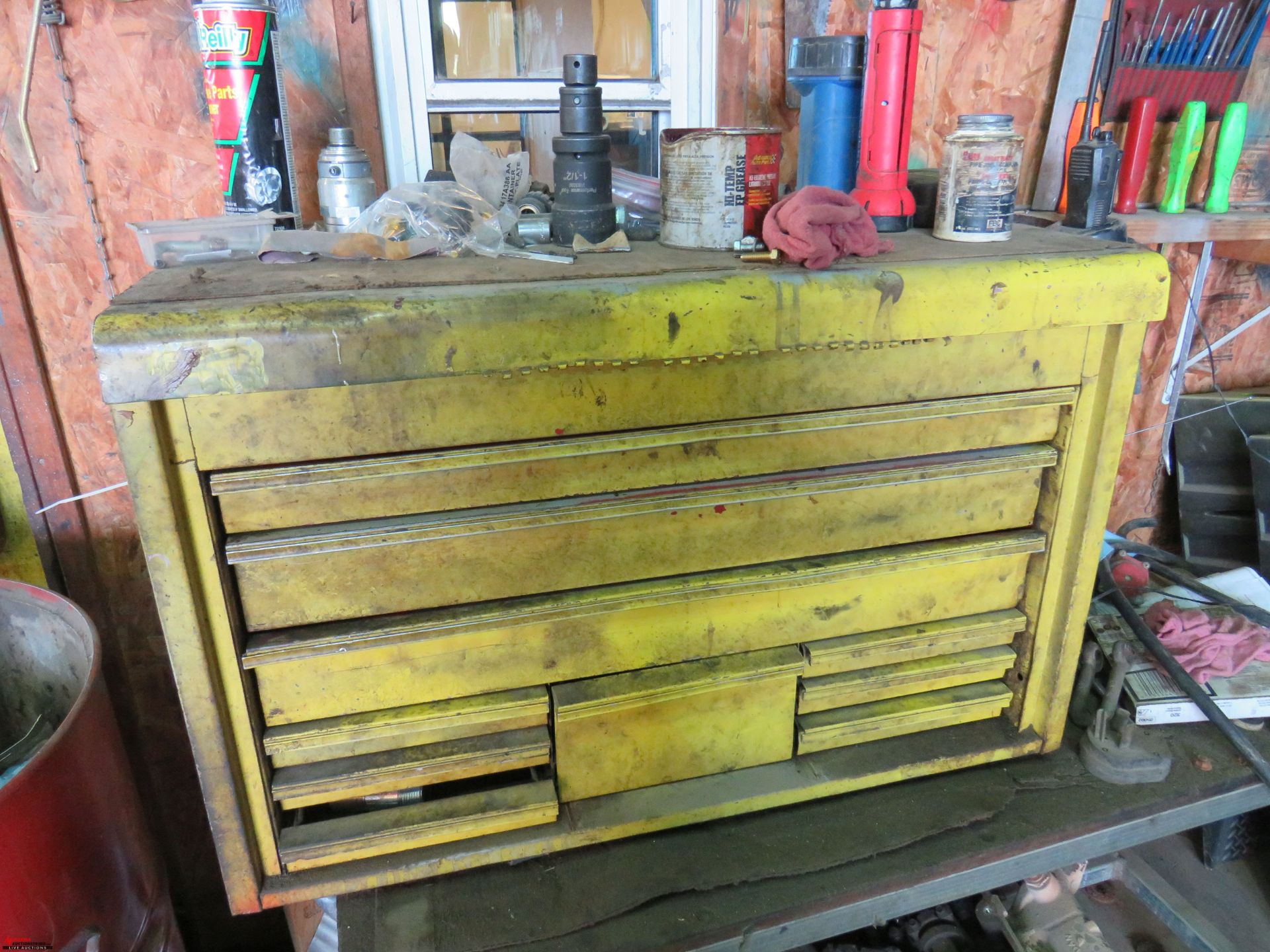 TOOLBOX WITH BENCH, WITH ASSORTED WRENCHES