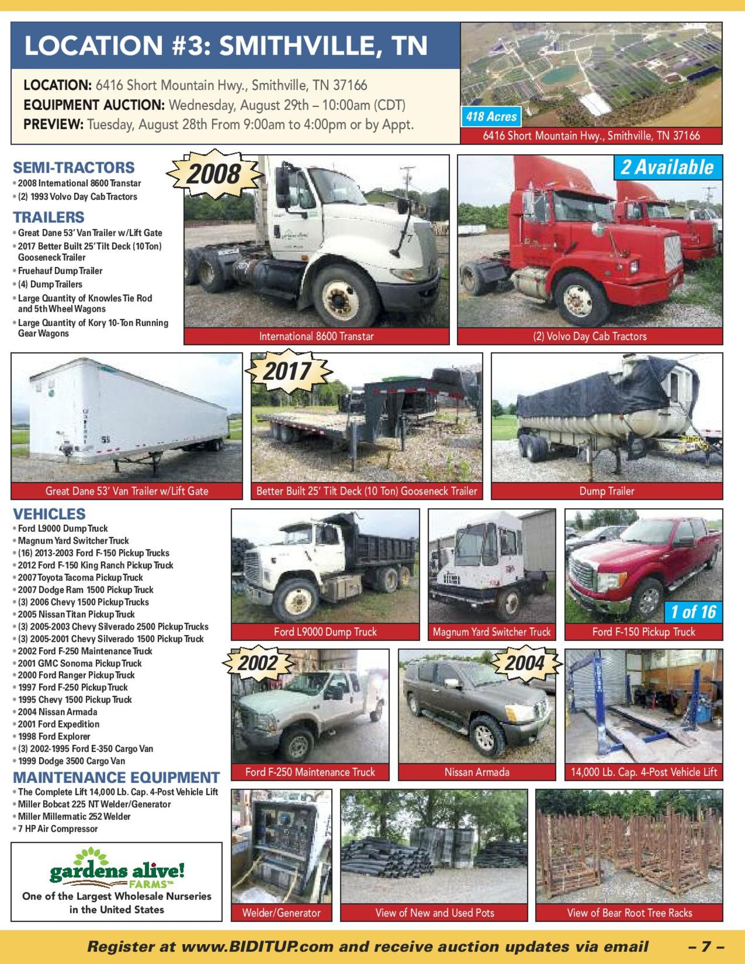 GARDENS ALIVE FARMS – EQUIPMENT AUCTION INCLUDES LARGE QUANTITY OF TRUCKS, TRACTORS & TRAILERS, JOHN - Image 7 of 12