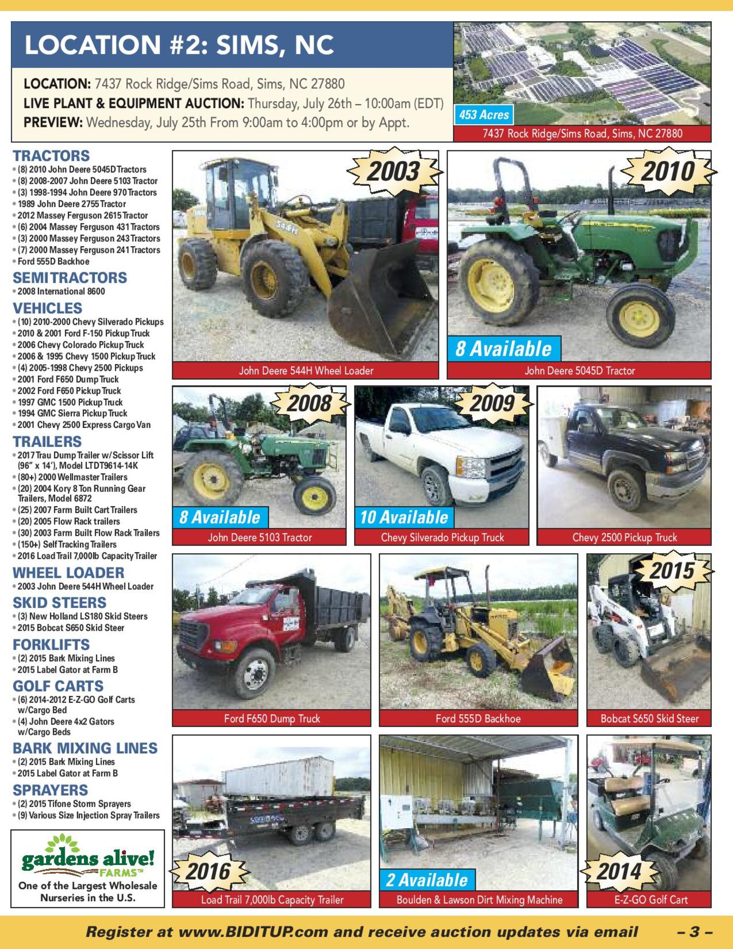 GARDENS ALIVE FARMS – EQUIPMENT AUCTION INCLUDES LARGE QUANTITY OF TRUCKS, TRACTORS & TRAILERS, JOHN - Image 3 of 12