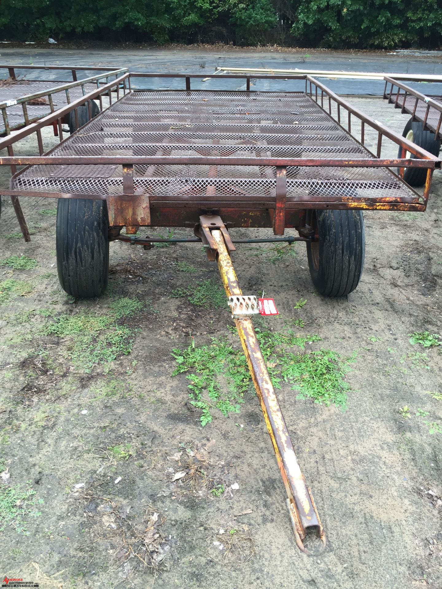 FLATBED WAGON, FIFTH WHEEL STYLE STEERING, 7' WIDE x 14' LONG, METAL DECK, FOR FARM USE ONLY [