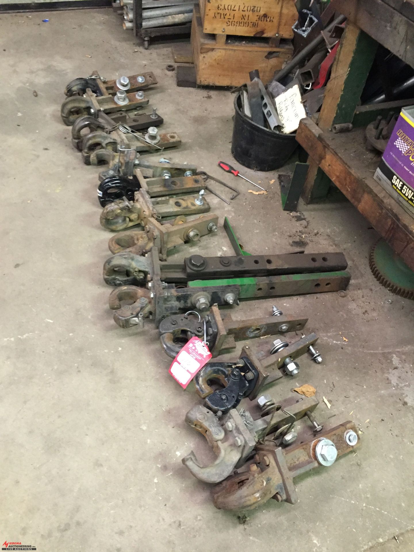 ASSORTED PINTLE HITCHES (12), DRAW BAR TYPE MOUNT [LOCATION: SOUTH SHOP AT MAIN FACILITY]