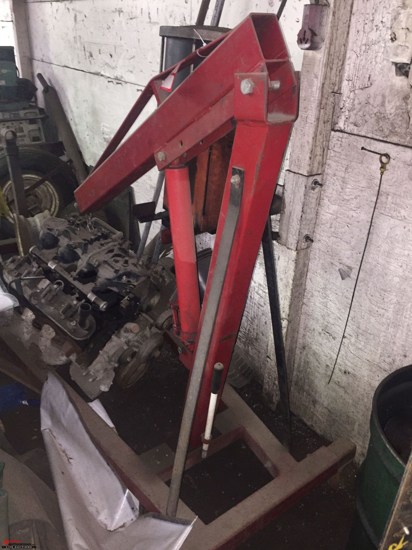 PORTABLE ENGINE HOIST WITH ENGINE STAND [MISSING HEAD FOR ENGINE STAND] [LOCATION: EAST WINANS