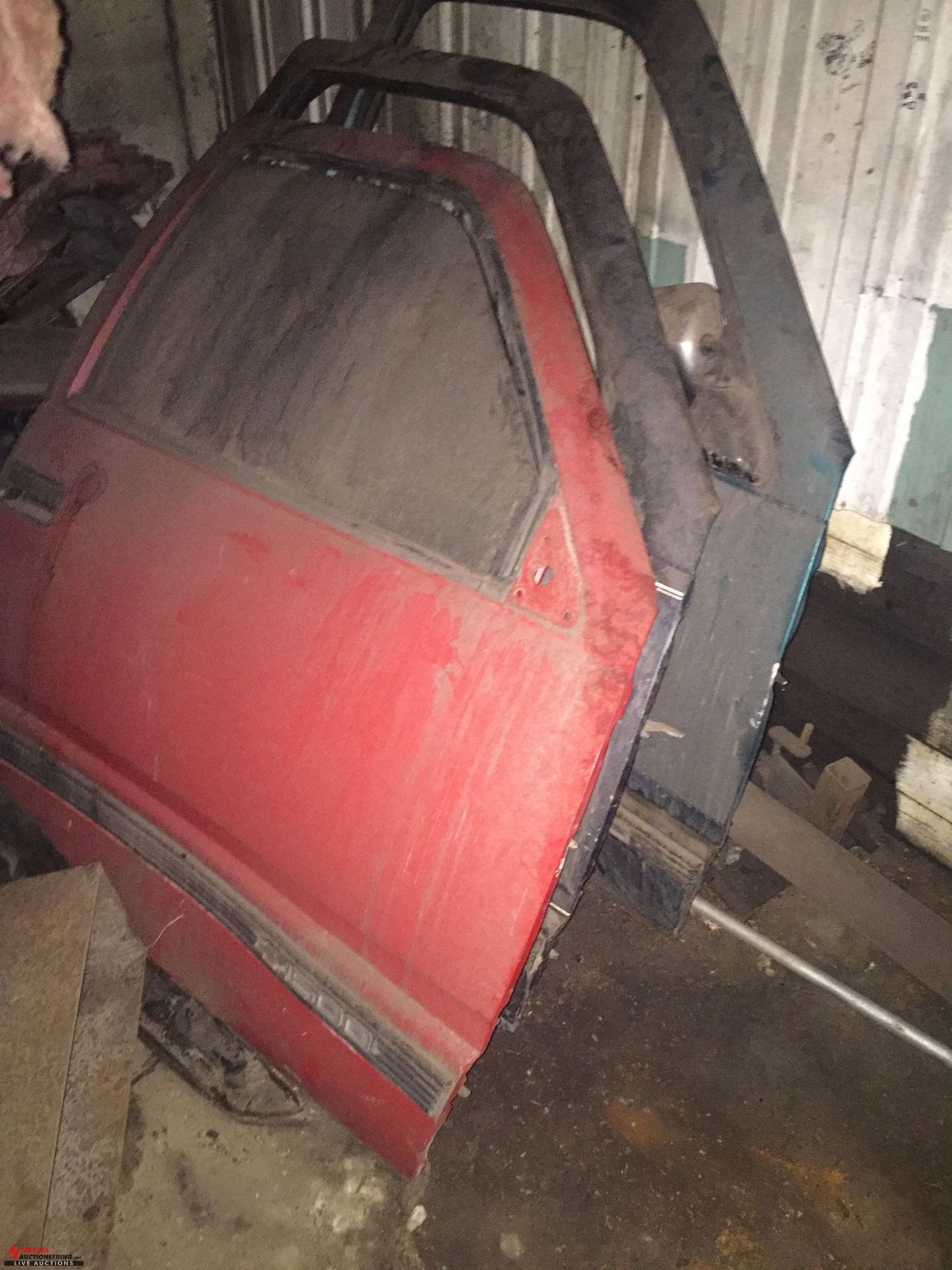 ASSORTED CAR BODY PARTS, ENGINE STAND, METAL CABINET, SMALL BUMPER JACK AND MORE, CONTENTS OF MIDDLE - Image 2 of 5