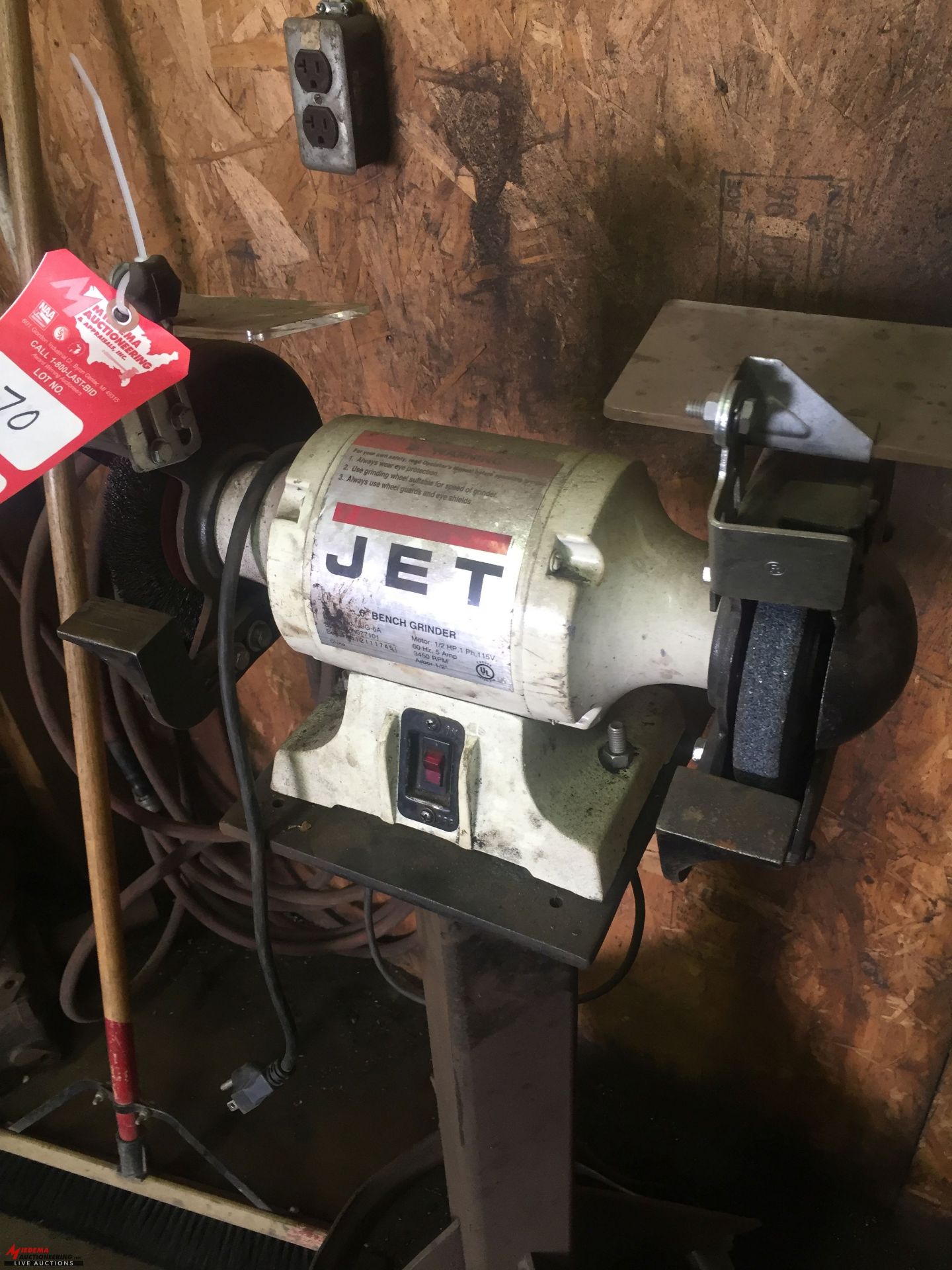 JET 6'' BENCH GRINDER MOUNTED ON FABRICATED PEDESTAL [LOCATION: EAST WINANS STREET LOCATION] - Image 2 of 2