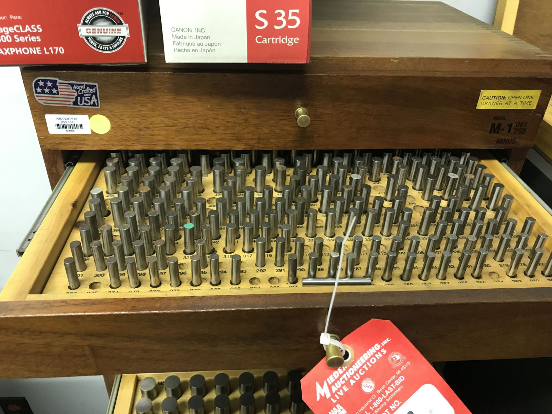 ASSORTED PIN GAUGES, INCLUDES 4-DRAWER CABINETS (2), AND LATERAL FILE CABINET AND METAL STAND [ - Image 4 of 5