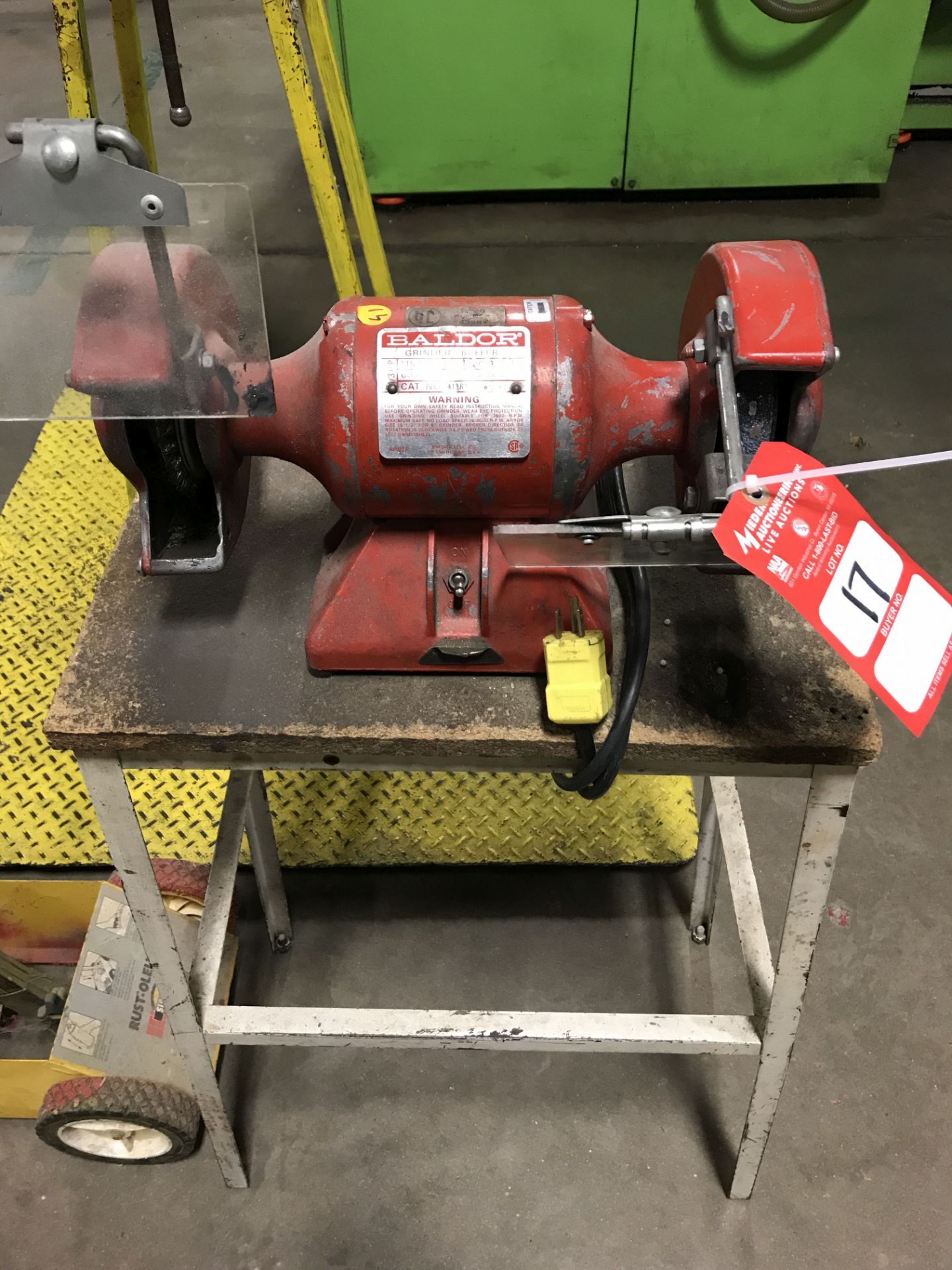 6'' BENCH GRINDER WITH STAND, 6'' VISE WITH STAND, AND STRIPING MACHINE [LOCATION: BUILDING 1] - Image 2 of 4