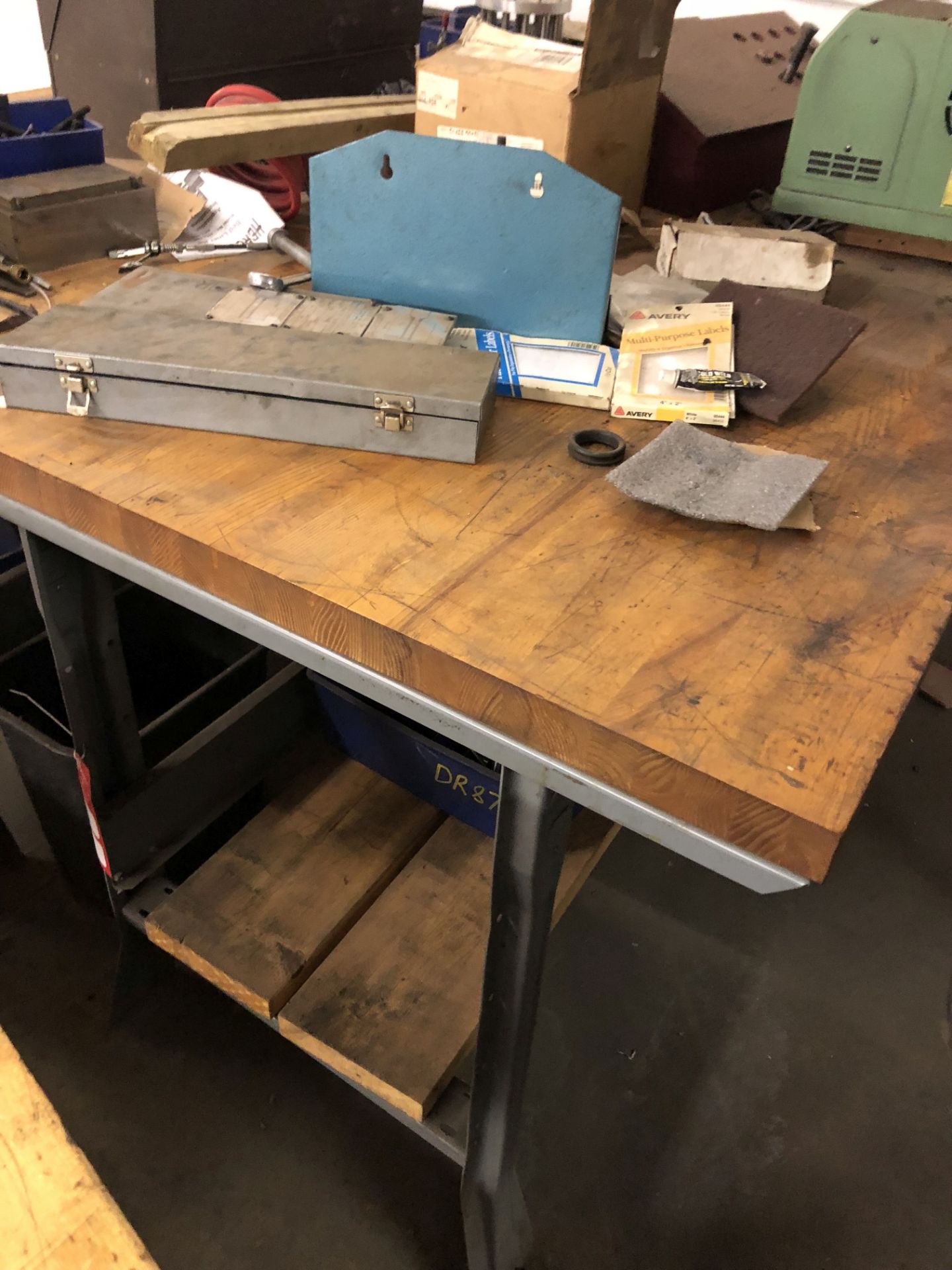 METAL WORK BENCH WITH WOOD TOP, 6' LONG x 3' WIDE x 34'' TALL [CONTENTS ON BENCH NOT INCLUDED] [ - Image 2 of 2