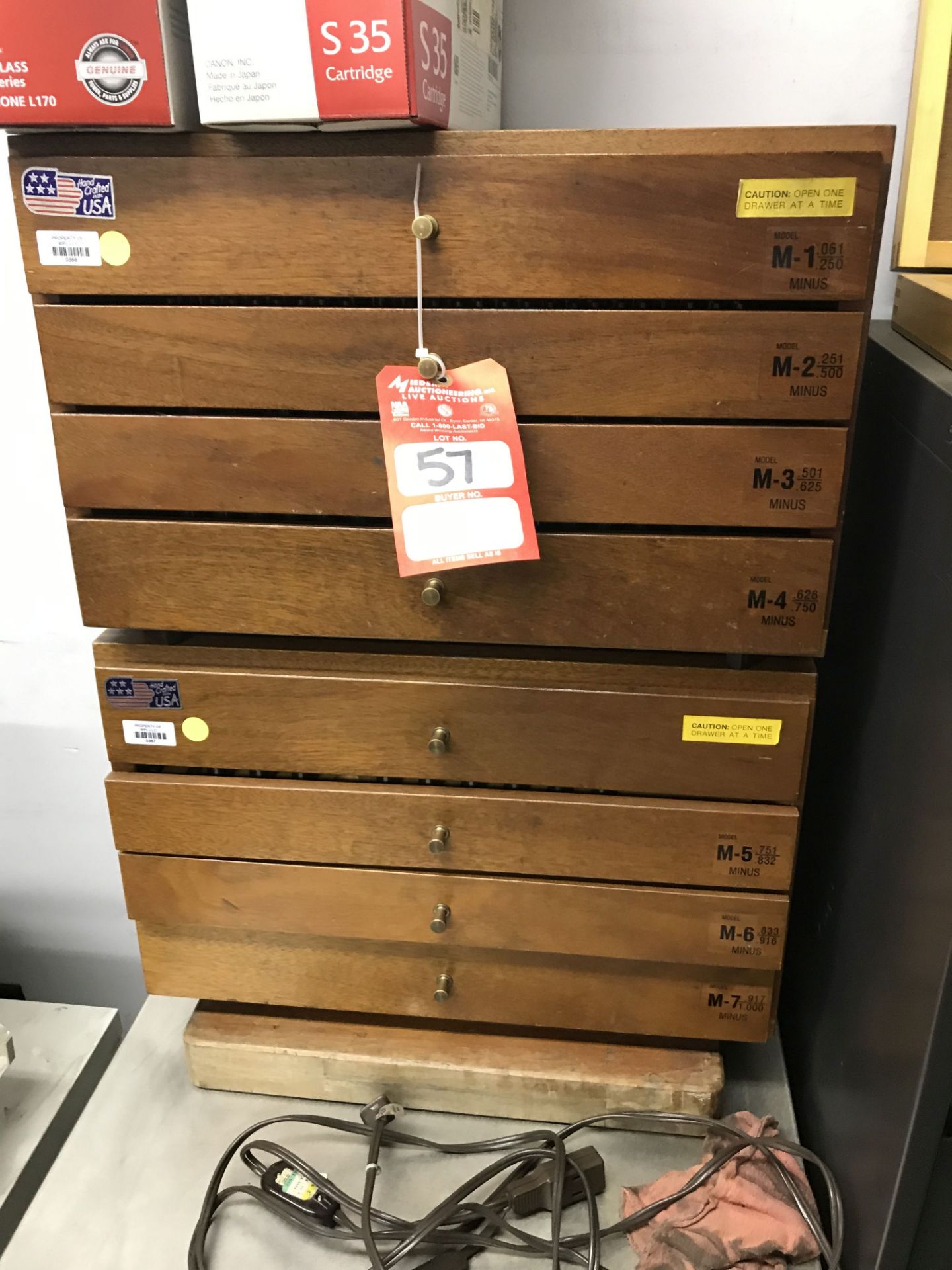 ASSORTED PIN GAUGES, INCLUDES 4-DRAWER CABINETS (2), AND LATERAL FILE CABINET AND METAL STAND [ - Image 2 of 5