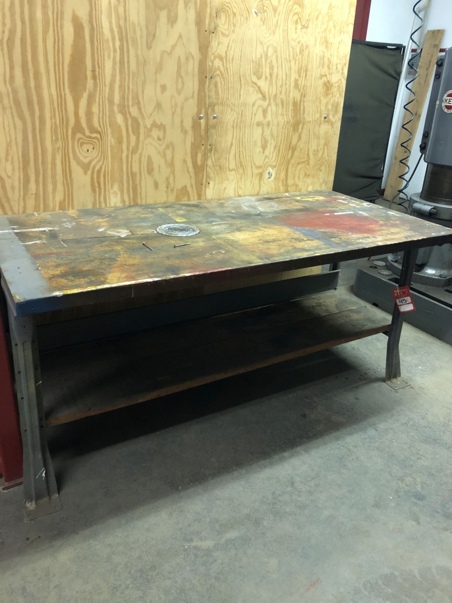 METAL WORK BENCH WITH WOOD TOP, 6' LONG x 3' WIDE x 34'' TALL [CONTENTS ON BENCH NOT INCLUDED] [