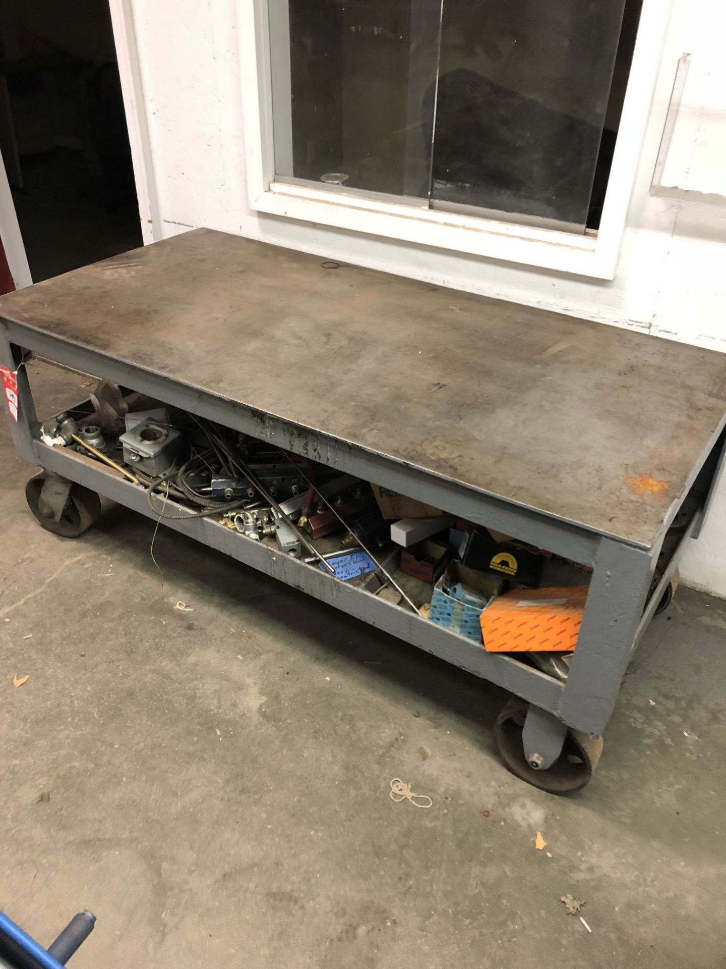 HEAVY DUTY ROLLING TABLE, 61'' LONG x 30'' WIDE x 27'' TALL [CONTENTS ON BENCH NOT INCLUDED] [ - Image 2 of 2