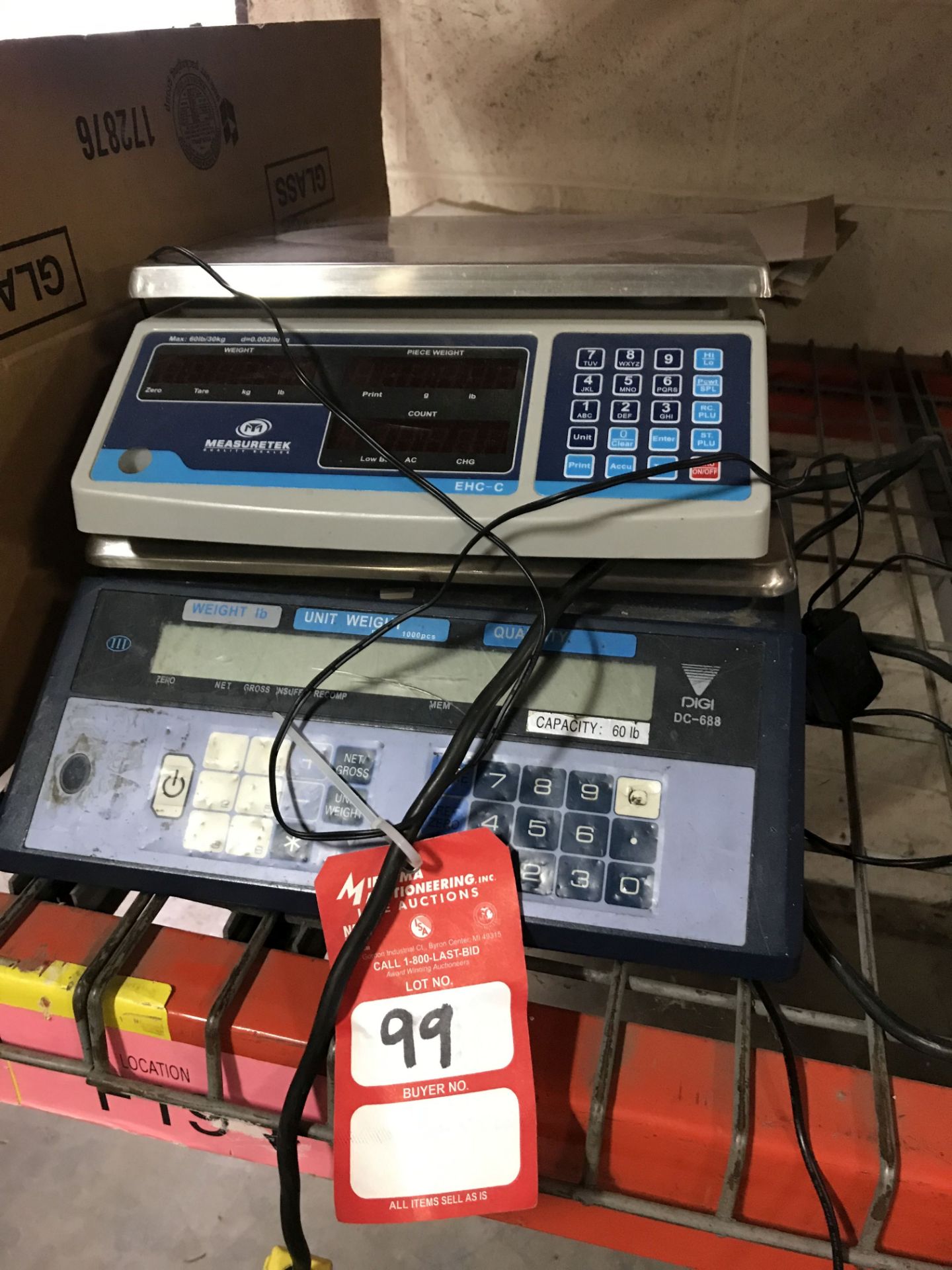 DIGITAL SCALES (2), BRANDS MEASURETEK AND DIGI DC-688, WORKING CONDITION UNKNOWN [LOCATION: BUILDING