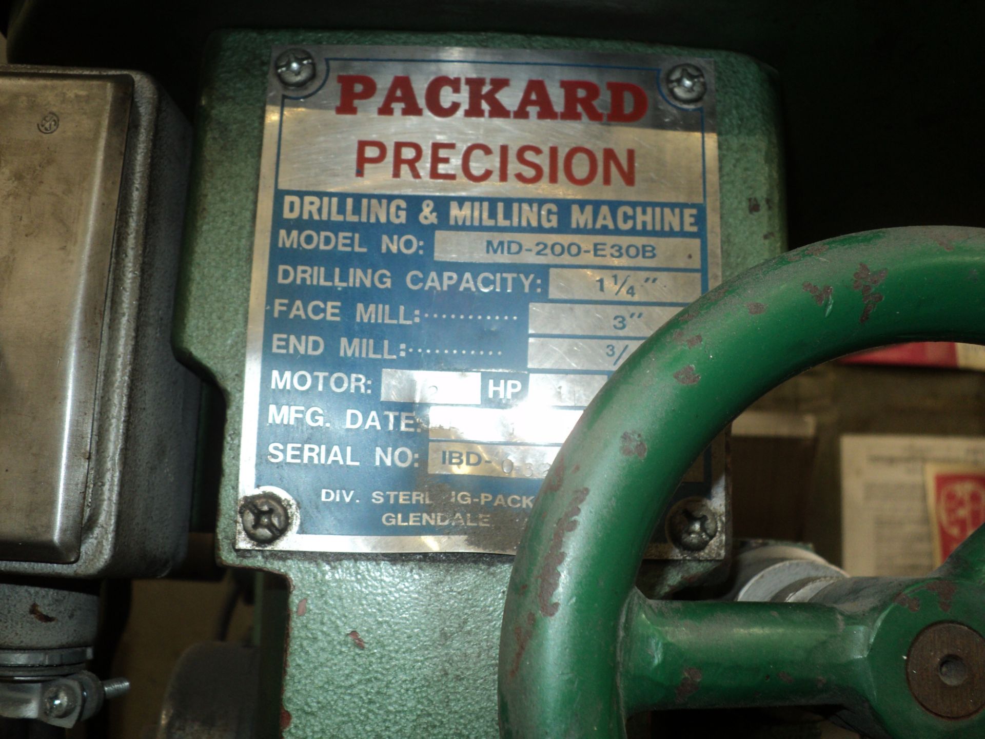 PACKARD PRECISION VERTICAL DRILLING & MILLING, MODEL: 200-E30B, DRILL CAP 1 1/4", FACE MILL 3", - Image 4 of 5