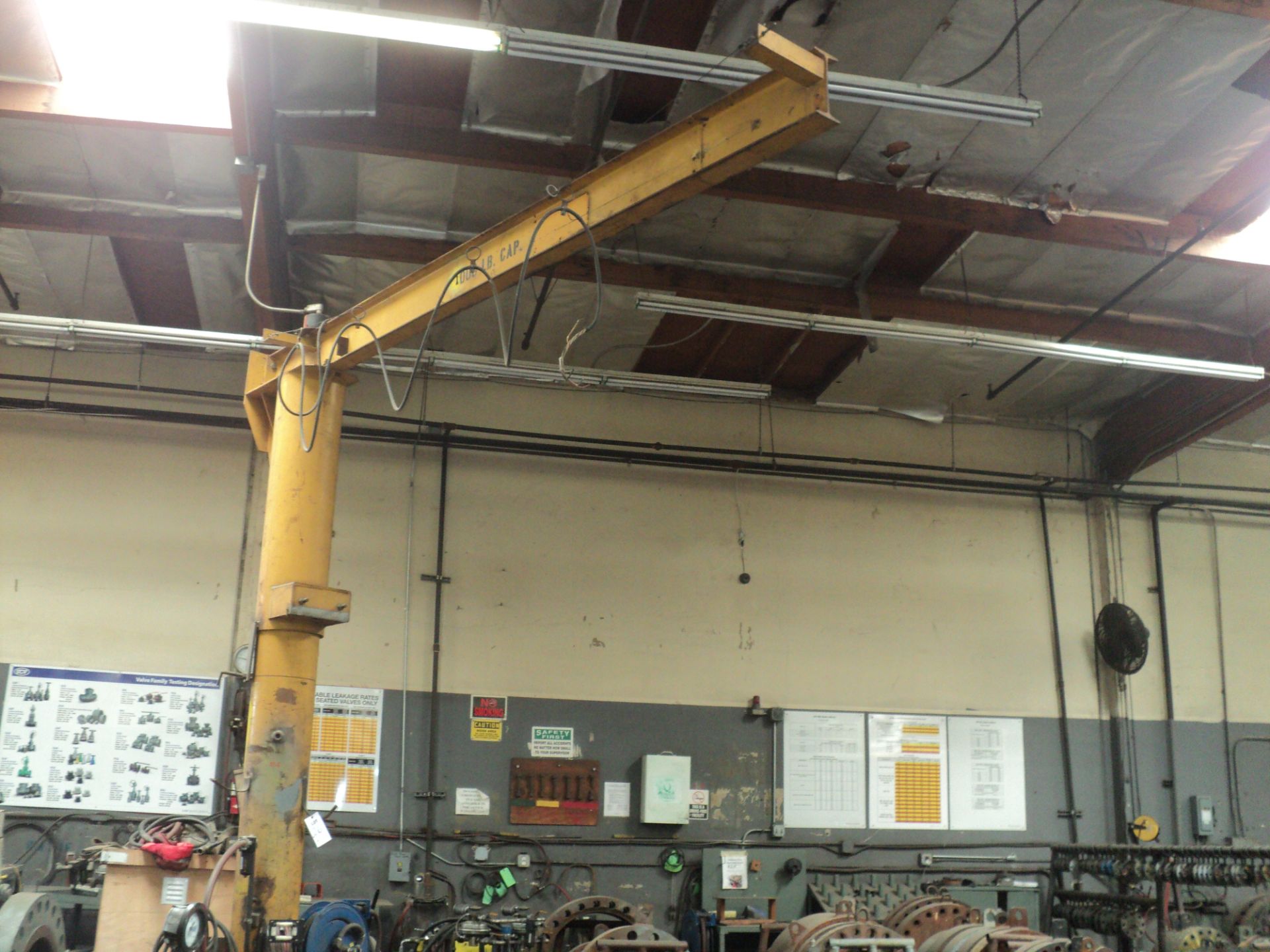 JIB CRANE, 1000 LBS CAP, 14" x 15' HIGH COLUMN X 18' MAST, WITH PENDANT CONTROL, C-M CRANE HOIST 2