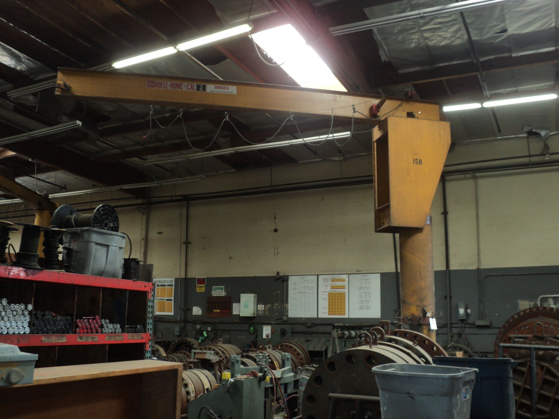 ABELL-HOWE, 2 TON CAP, JIB CRANE, 16" x 15' HIGH COLUMN x 18' MAST, WITH PENDANT CONTROL, C&M