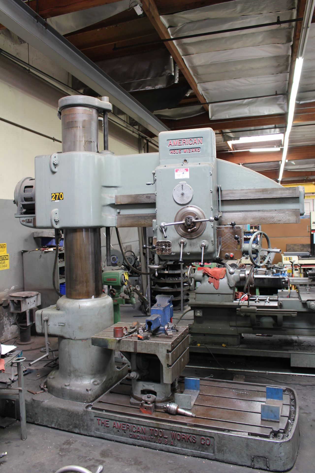 AMERICAN HOLE WIZARD RADIAL ARM DRILL, 13" COLUMN x 60" ARM, 20" x 30" x 10" BOX TABLE, 15 - 1200