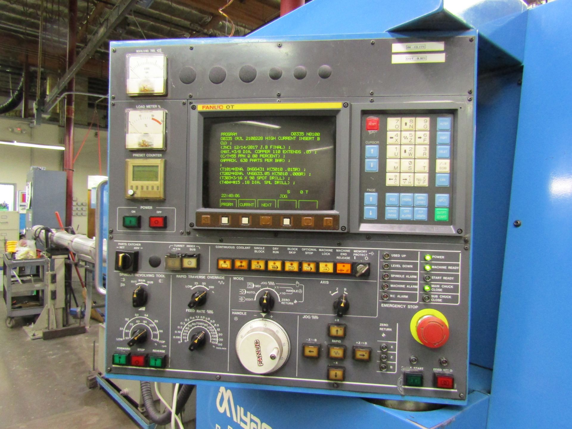 MIYANO JNC45-S CNC TURNING CENTER. 4000 RPM, HP 36, SUB 8" SPINDLE CHUCK, FANUC-OT CONTROL PANEL, 10 - Image 5 of 10