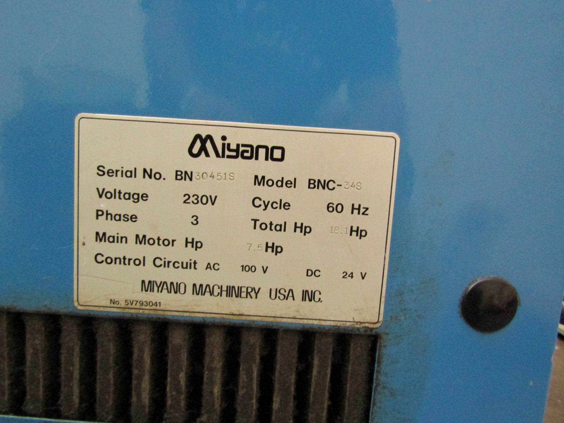 MIYANO BNC 34S CNC TURNING CENTER, 6 TOOL ATC, 8" SUB SPINDLE CHUCK, FANUC CONTROL, 5000 RPM, W/ LNS - Image 6 of 8