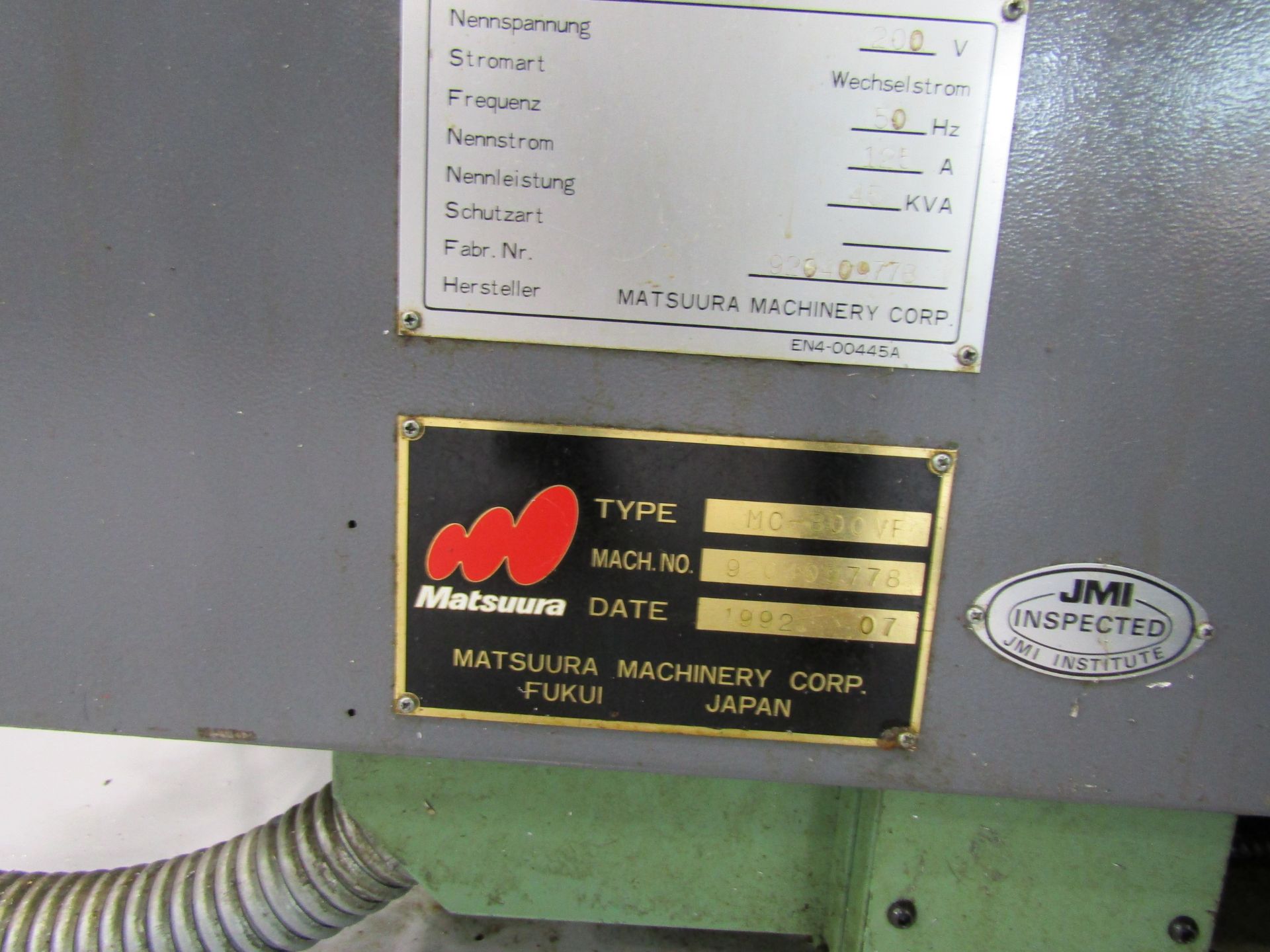 1992 MATSUURA MC800-VF CNC VERTICAL MACHINING CENTER, 15,000RPM, 30 ATC, CHIP CONVEYOR, YASNAC 180 - Image 8 of 8