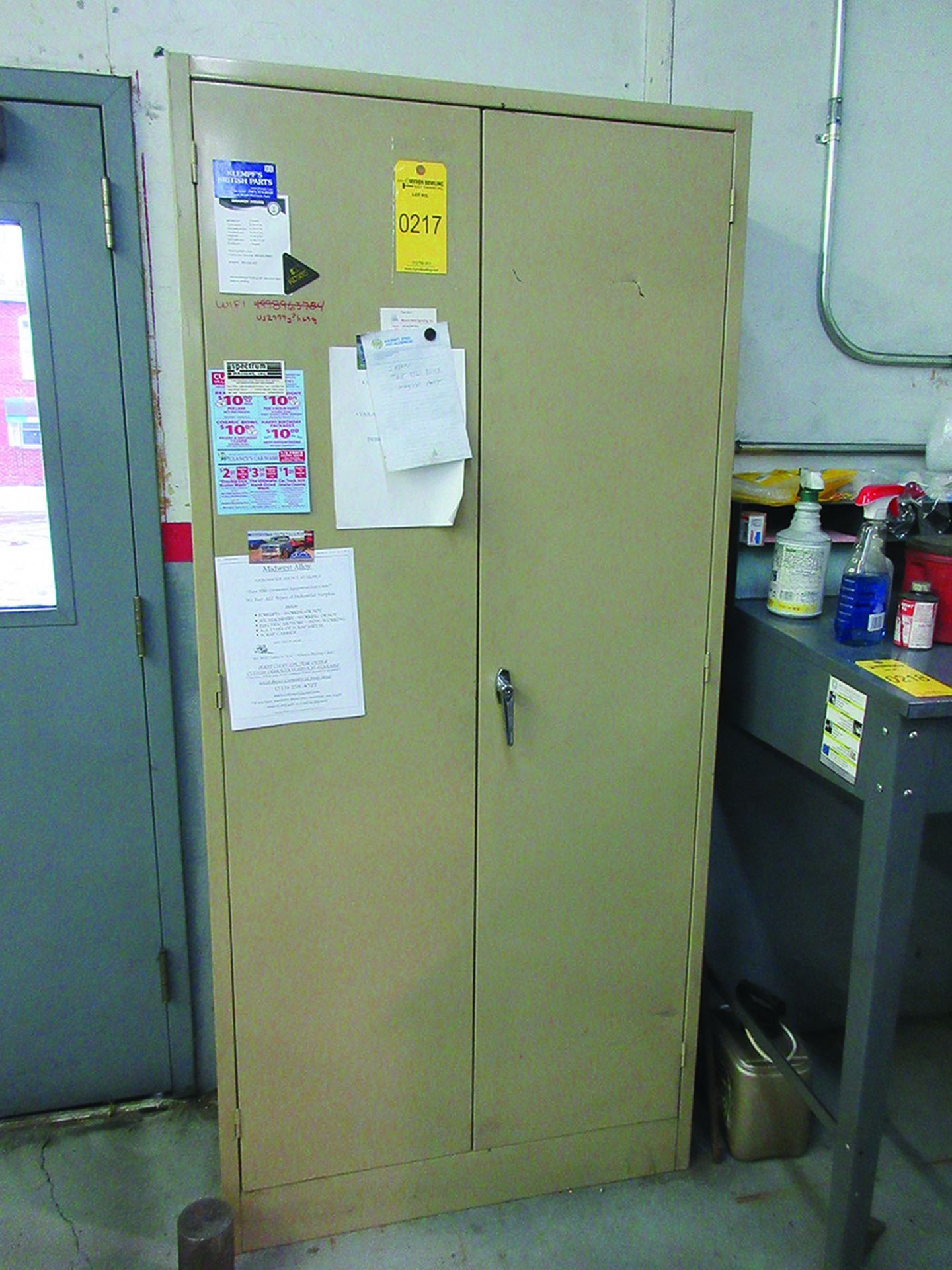 2-DOOR CABINET WITH CONTENTS; GREASE GUNS & FILTERS (NO MANUALS)