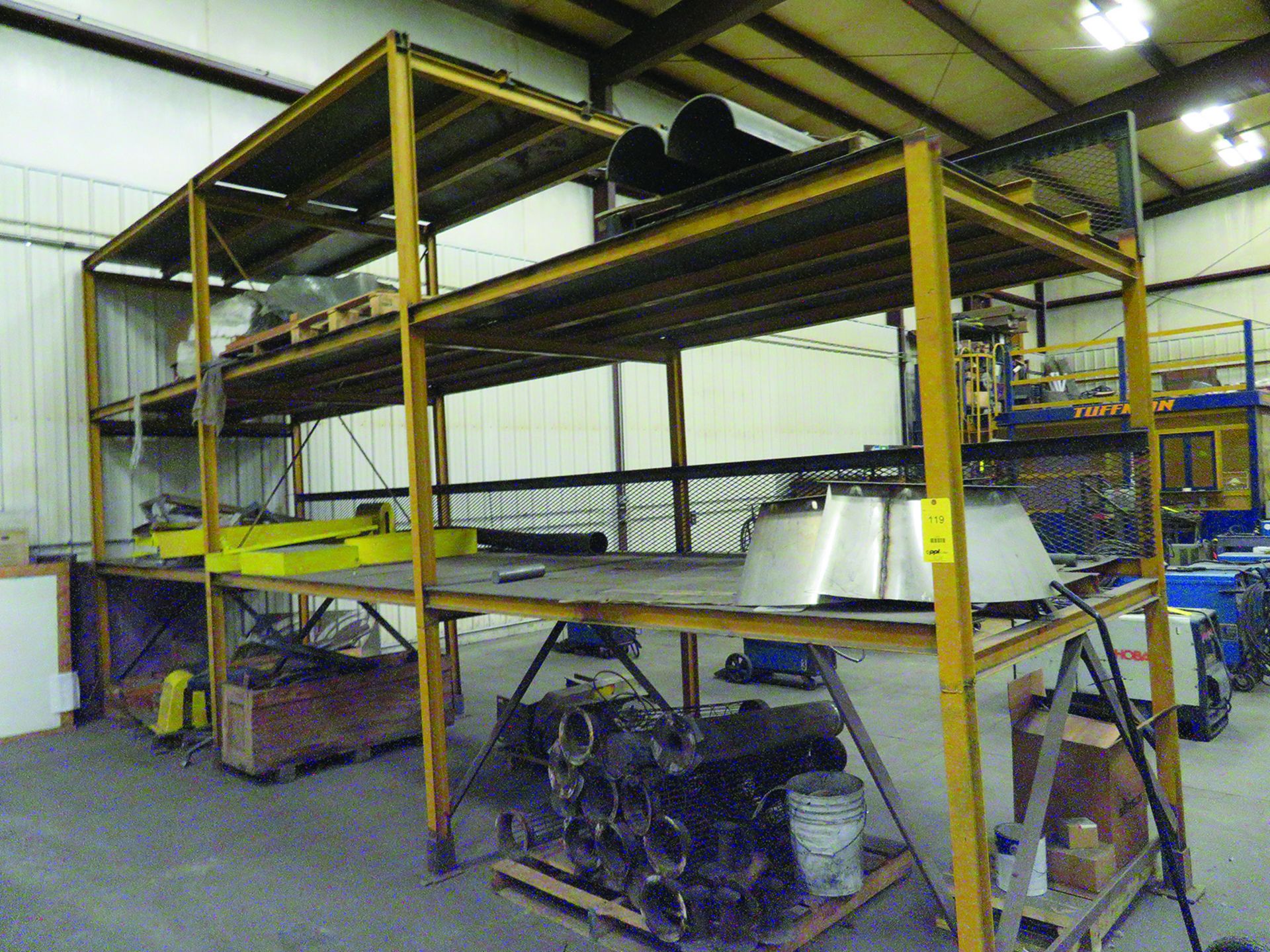 LOT: STEEL RACK WITH CONTENTS OF ASSORTED MACHINERY COVERS & PARTS