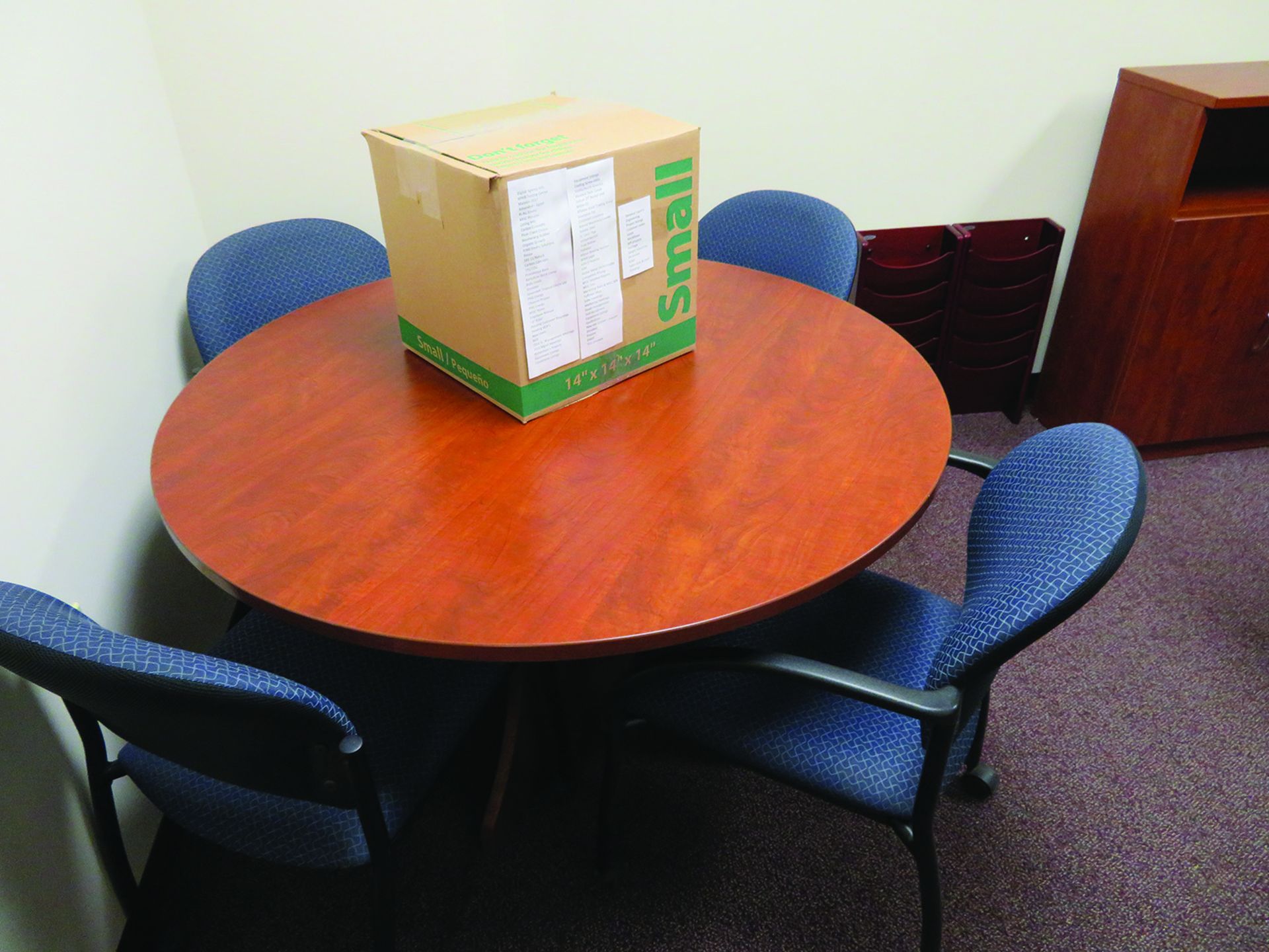 LOT: CONTENTS OF OFFICE INCLUDING DESK, ROUND TABLE, CABINETS, (6) CHAIRS - Image 2 of 2