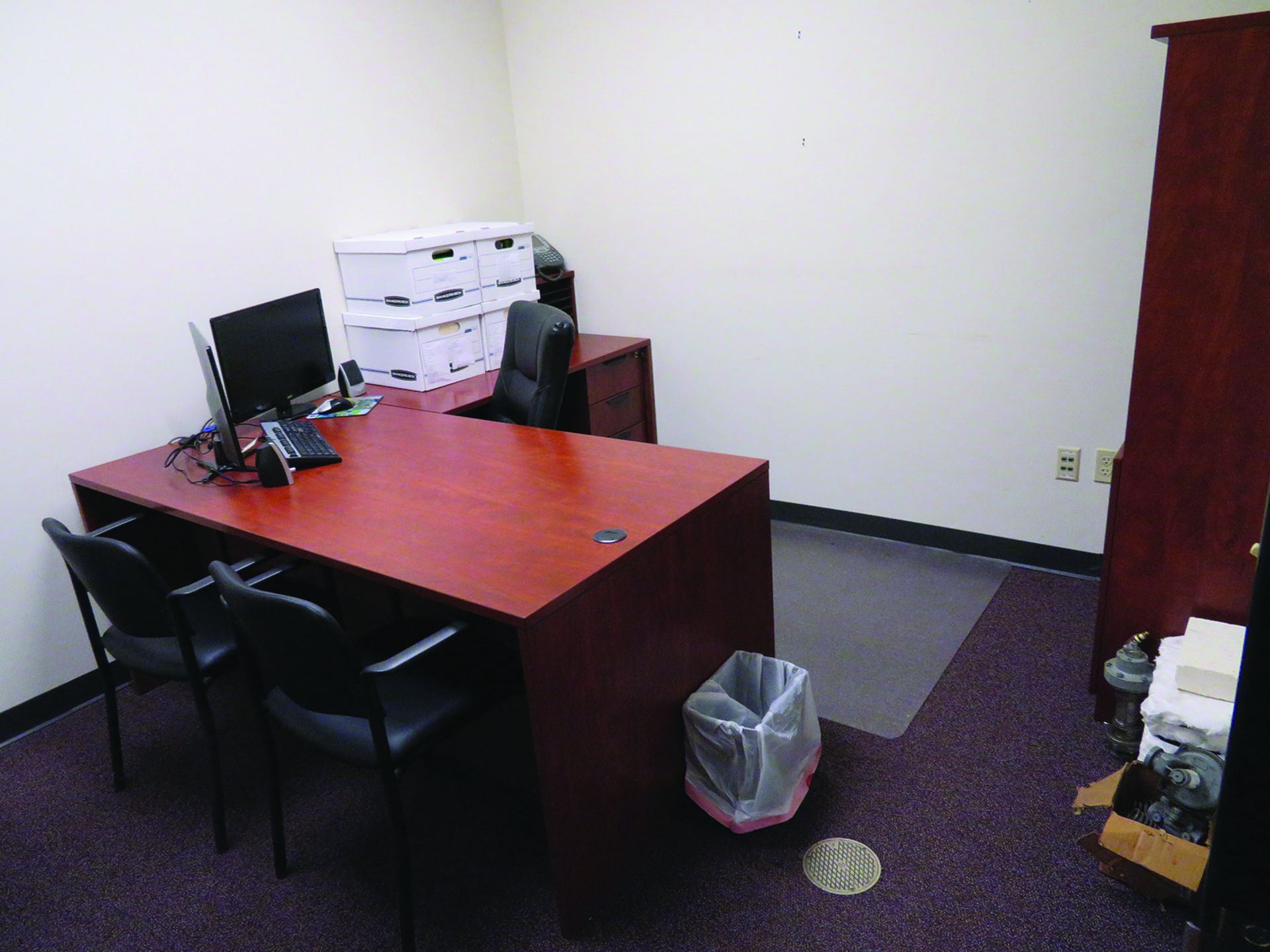 LOT: CONTENTS OF OFFICE INCLUDING DESK, CABINET, (3) CHAIRS