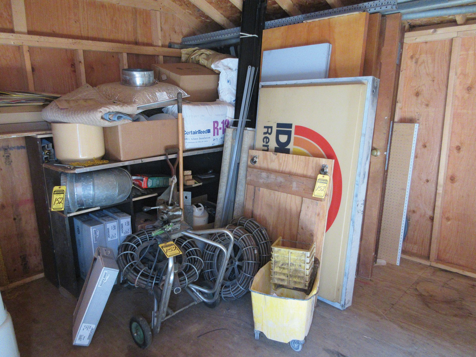 CONTENTS OF SHED; (2) PROPANE STORAGE RACKS, DRAIN SNAKE WITH EXTRA REELS, DOORS, ETC. - Image 2 of 2