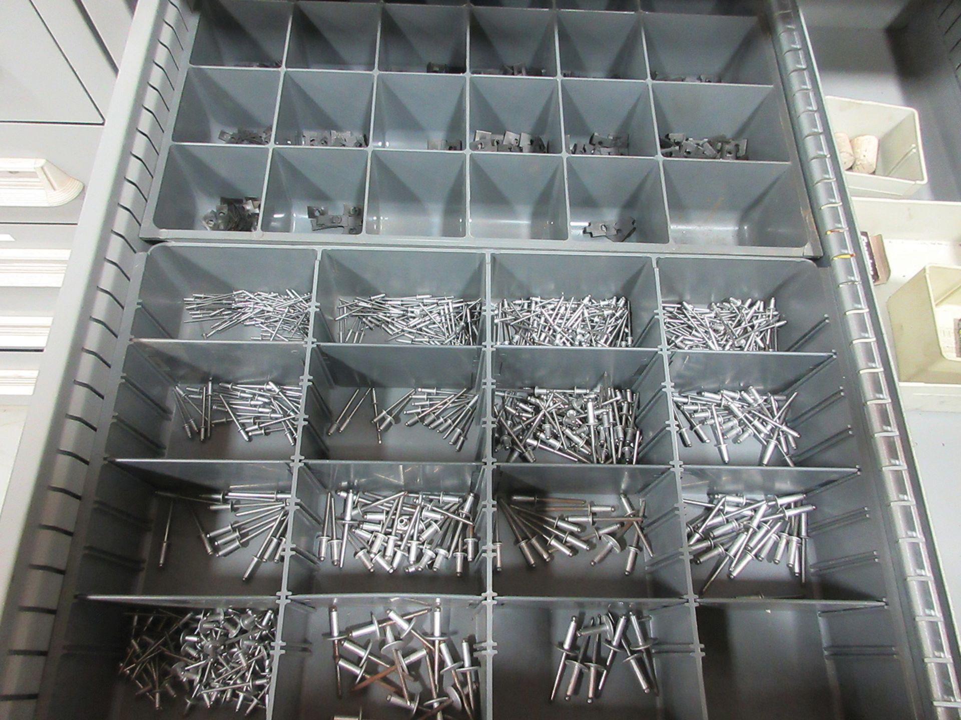 LYON 9-DRAWER CABINET WITH CONTENTS; POP RIVETS, SPRING NUTS, SET SCREWS, NUTS, WASHERS, AND - Image 2 of 4